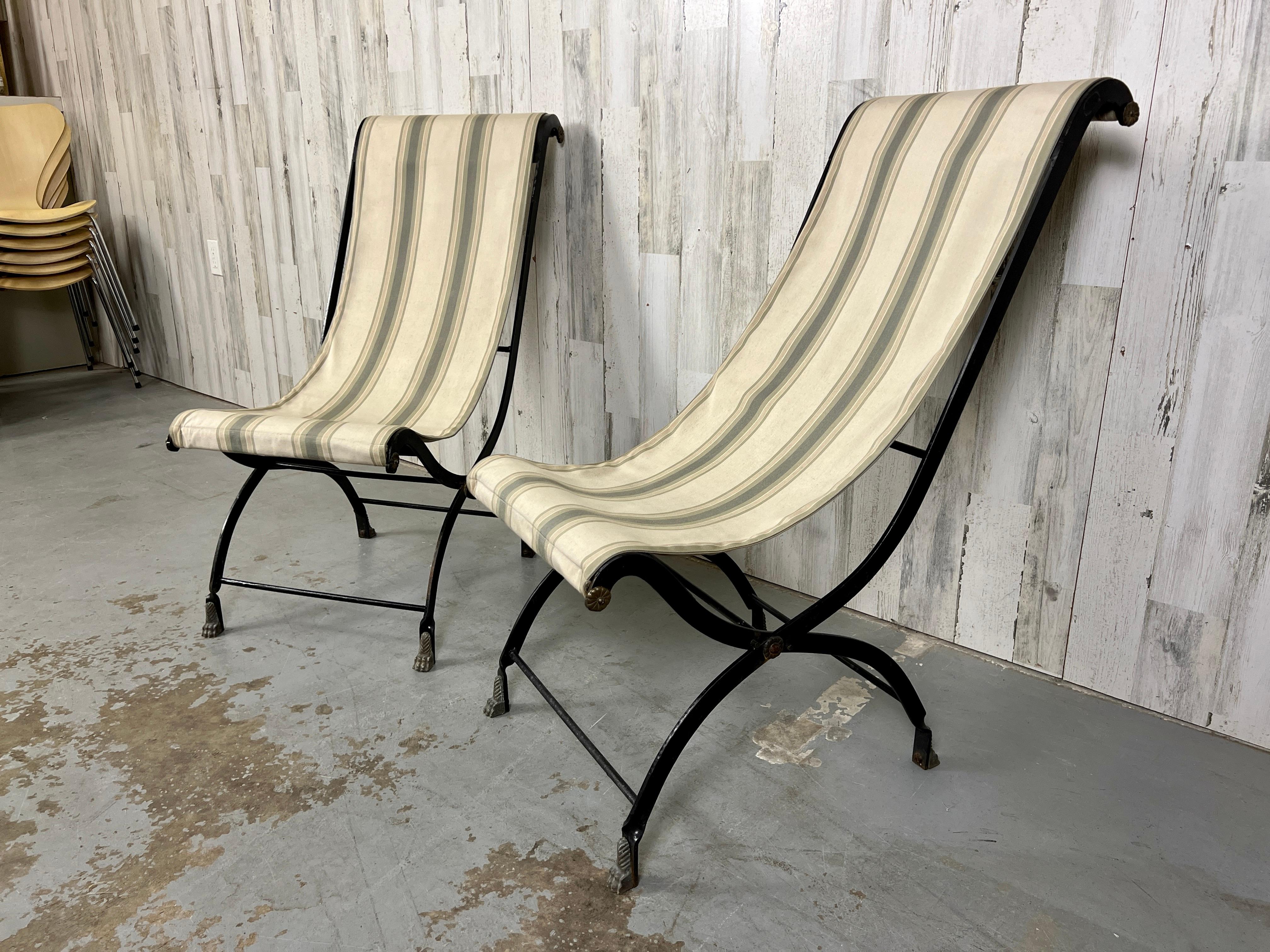 20th Century Vintage Iron Folding Sling Chairs  For Sale