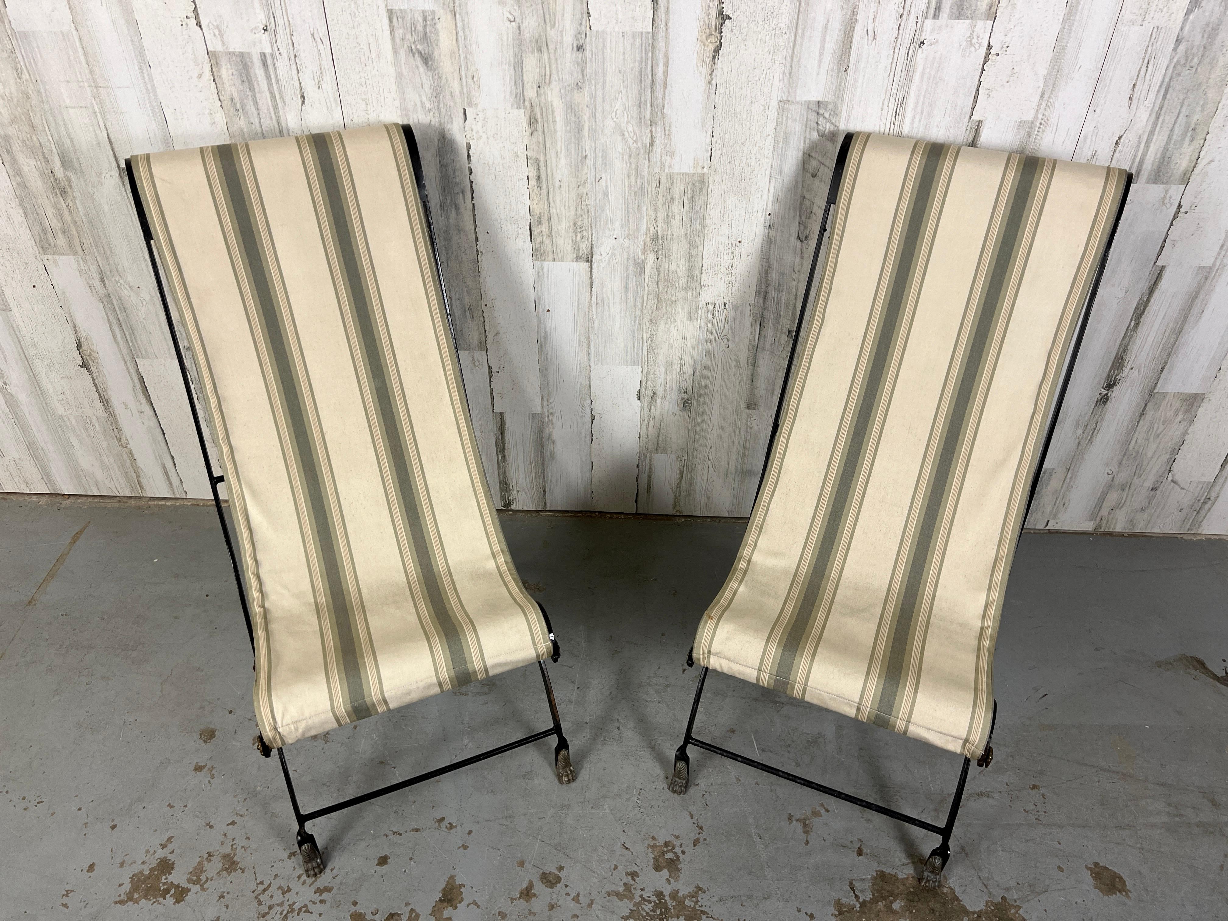 Fabric Vintage Iron Folding Sling Chairs  For Sale