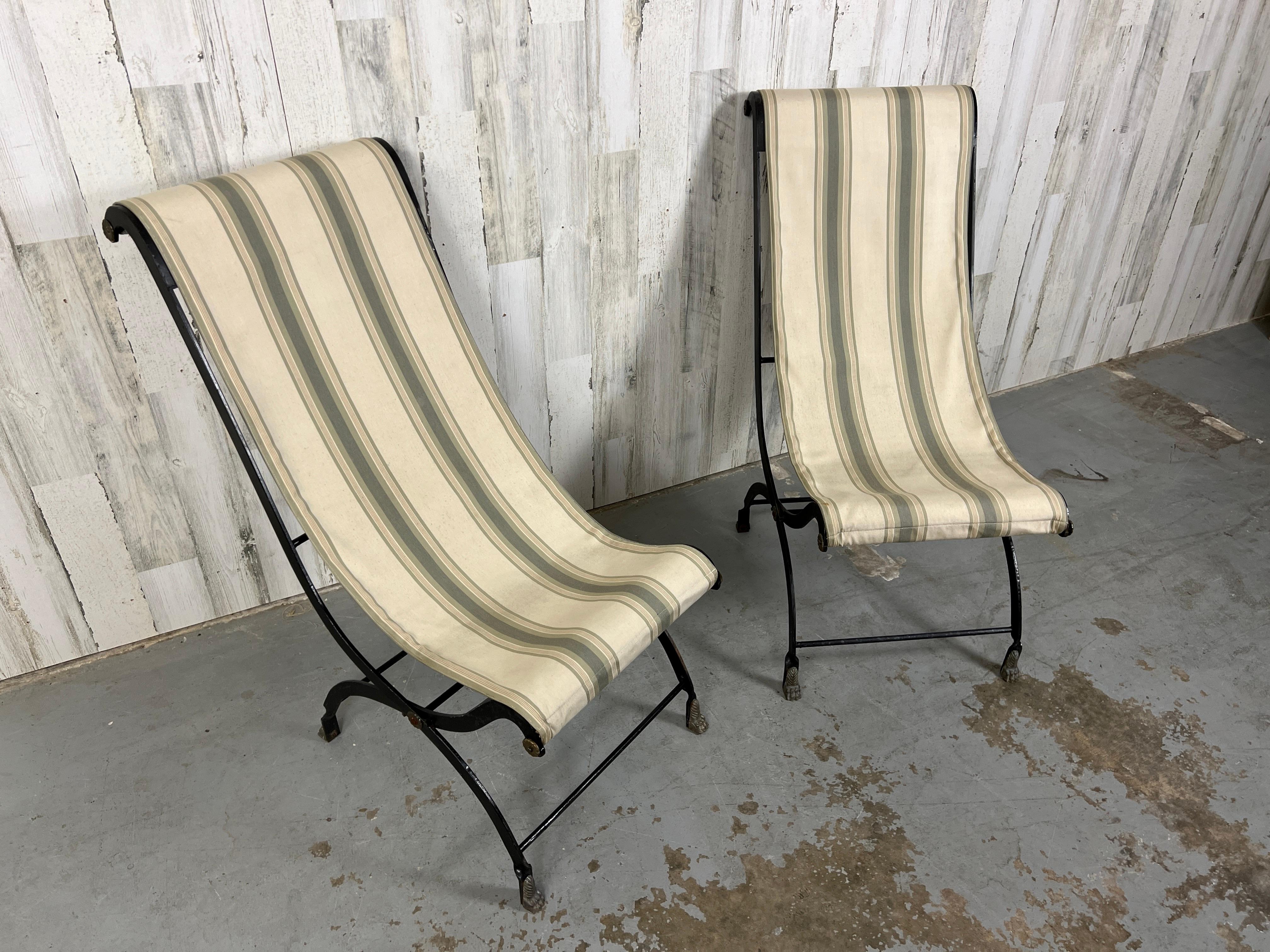 Vintage Iron Folding Sling Chairs  For Sale 1