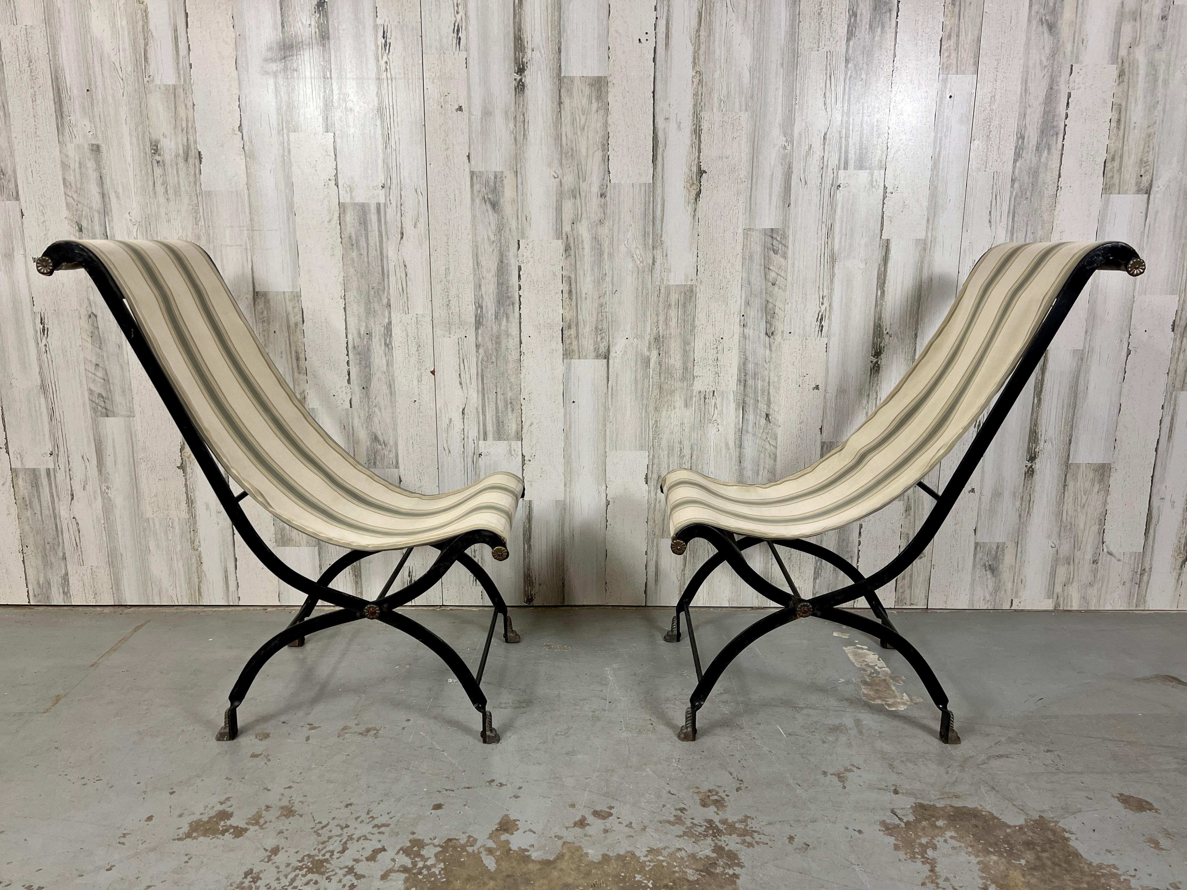 Vintage Iron Folding Sling Chairs  For Sale 2