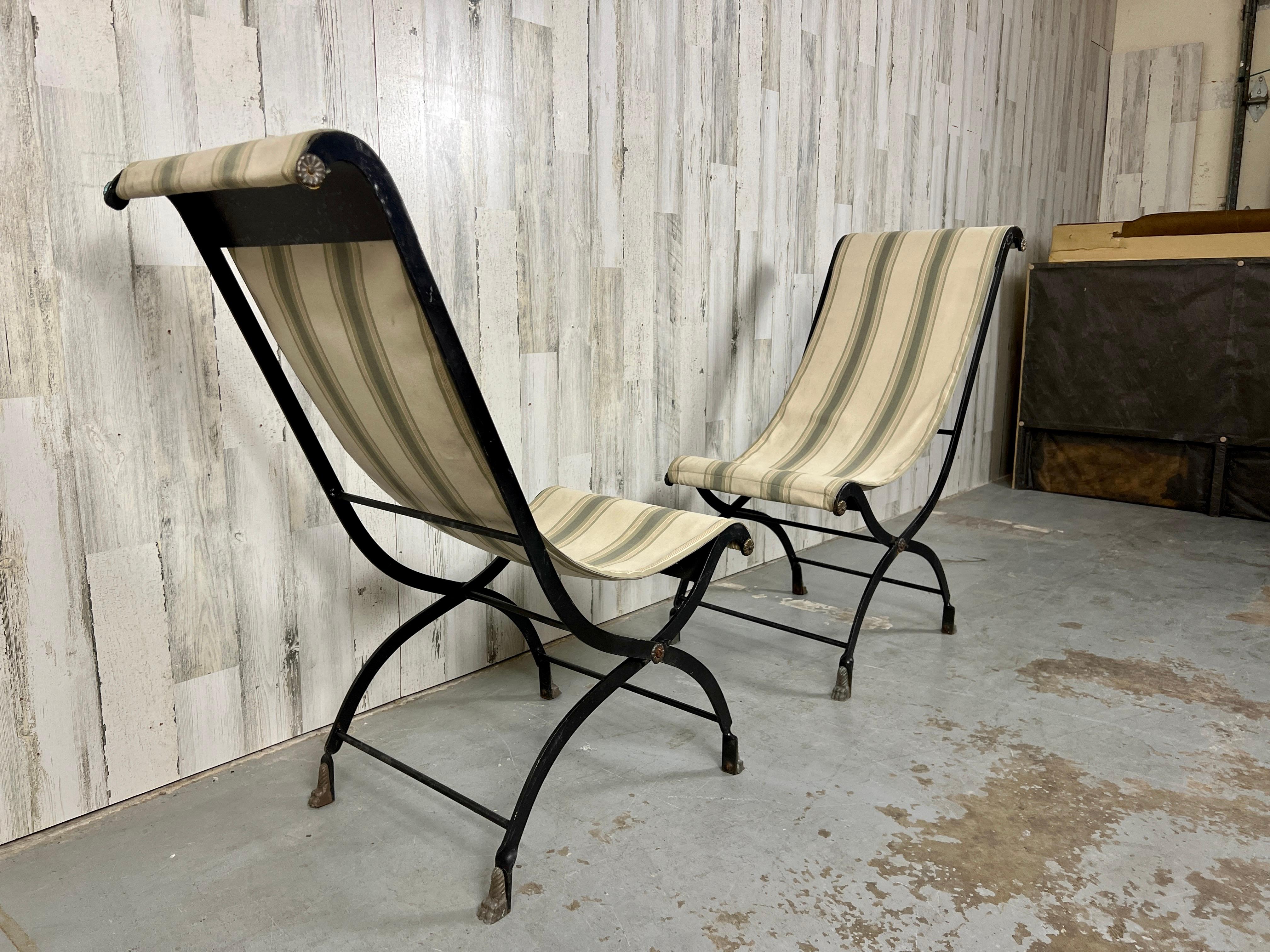 Vintage Iron Folding Sling Chairs  For Sale 3