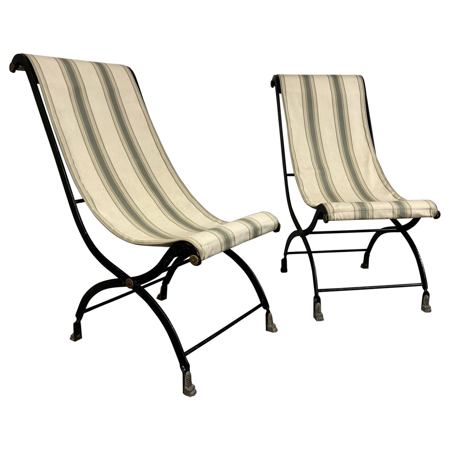 Vintage Iron Folding Sling Chairs