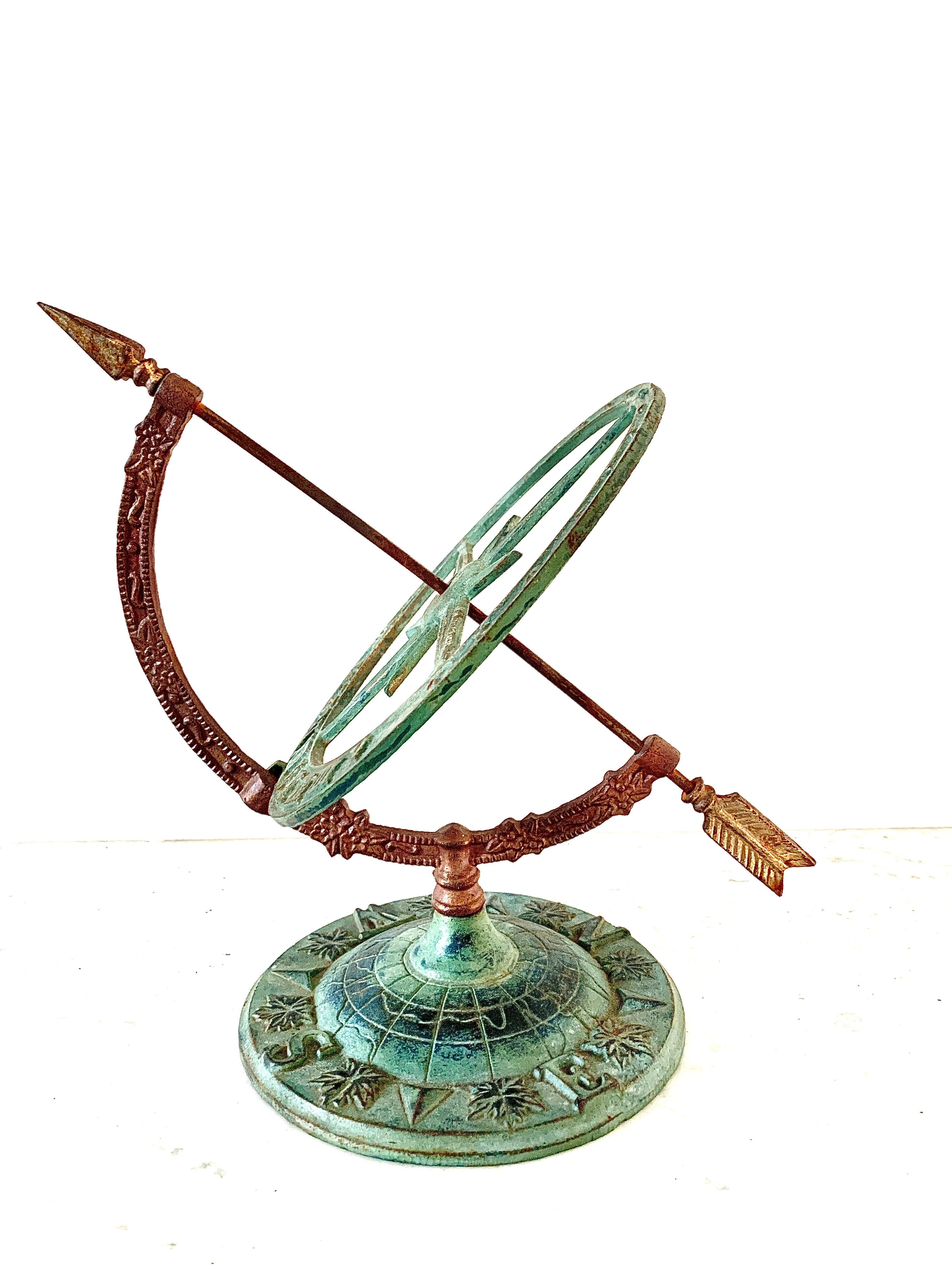A stunning vintage iron garden armillary sundial 

USA, Late 20th Century

Measures: 13