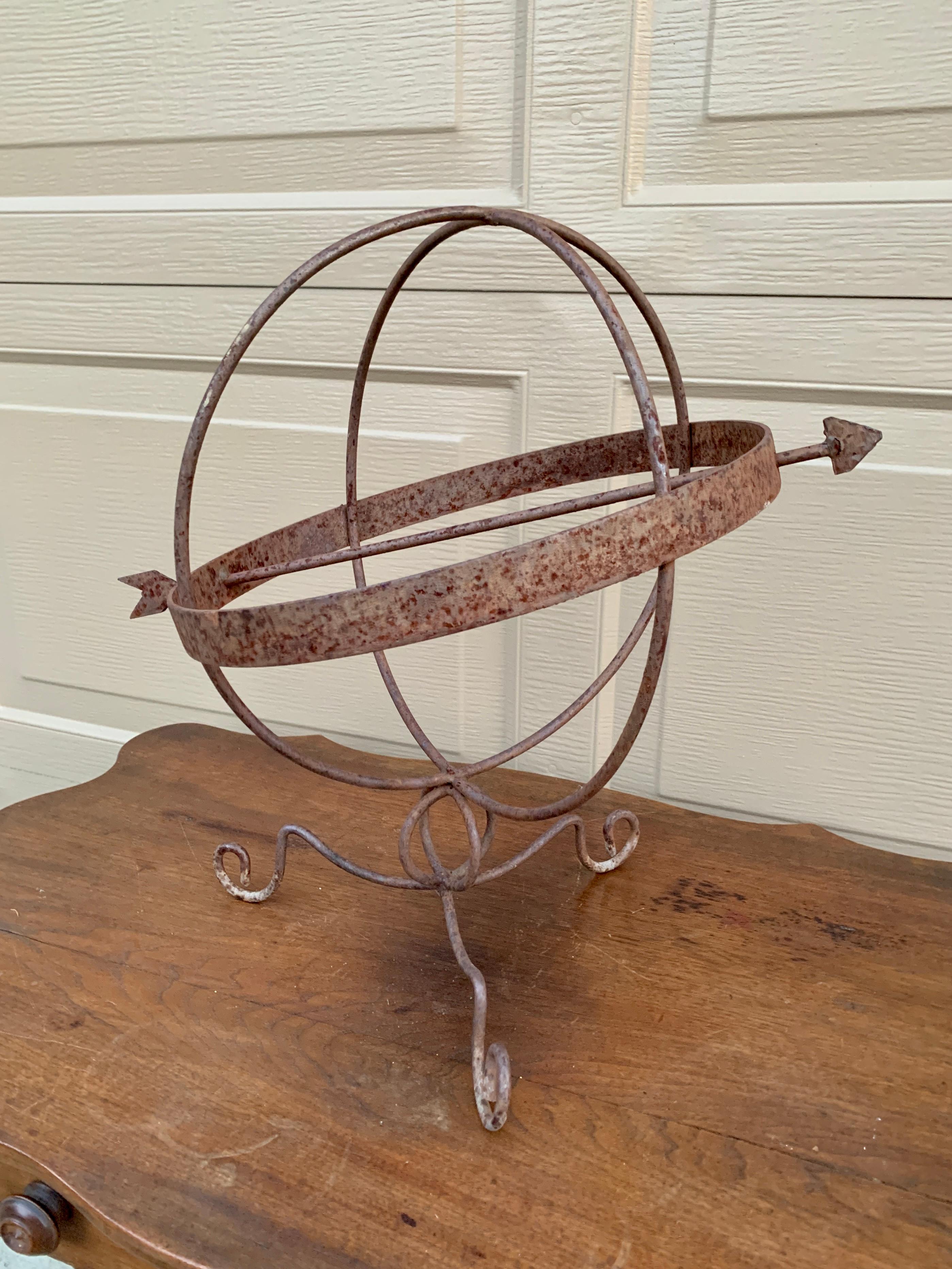 American Vintage Iron Garden Armillary Sundial For Sale