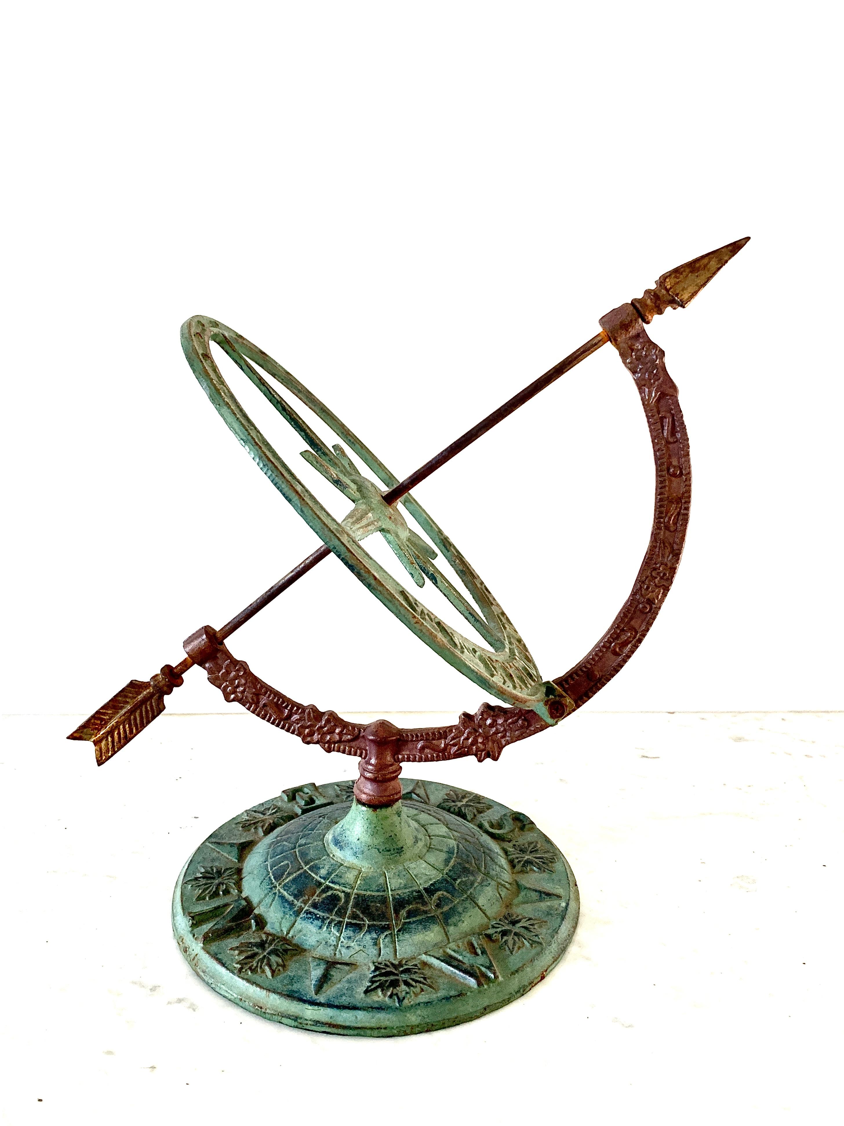 Vintage Iron Garden Armillary Sundial In Good Condition In Elkhart, IN