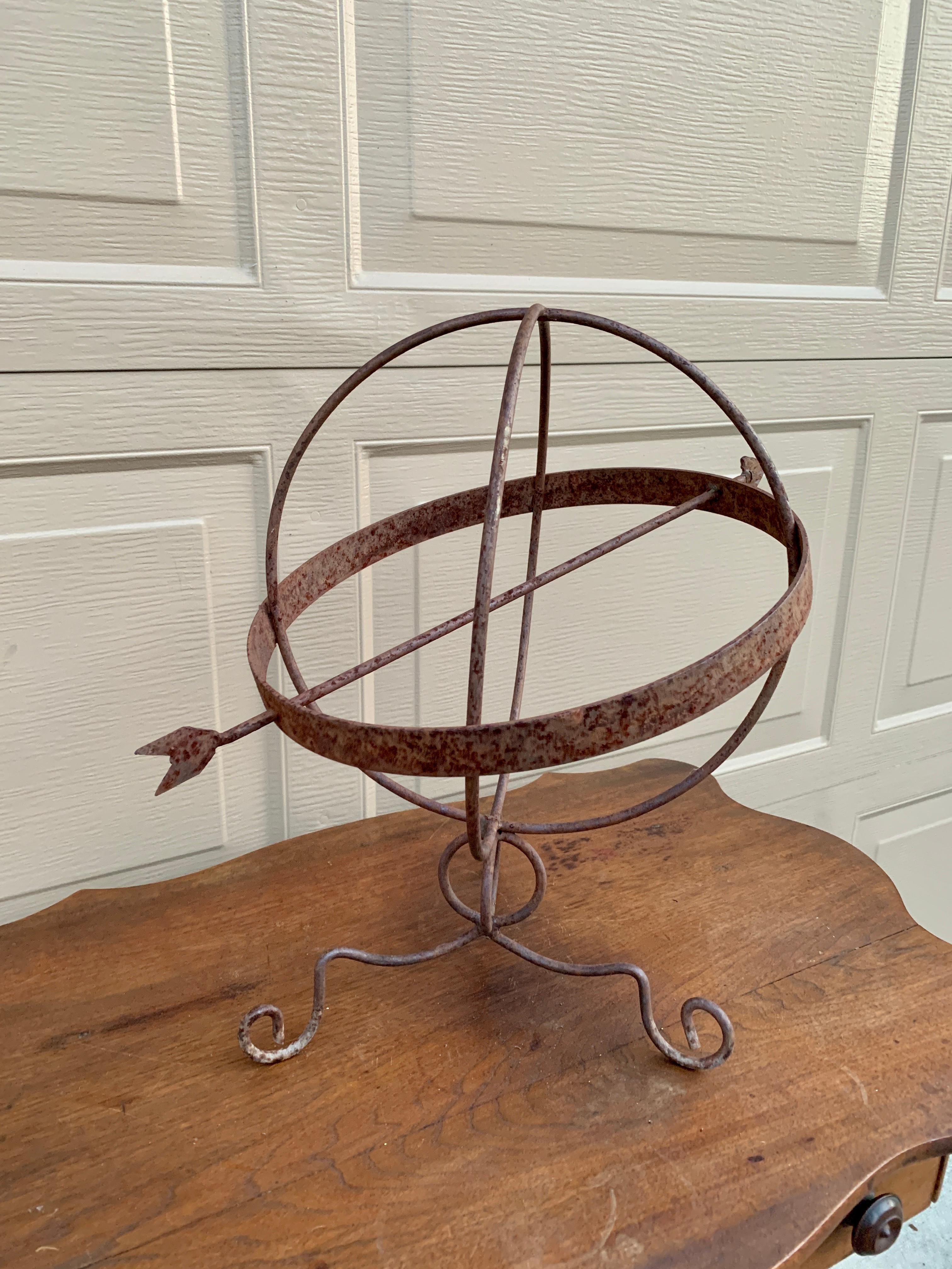 Vintage Iron Garden Armillary Sundial In Good Condition For Sale In Elkhart, IN