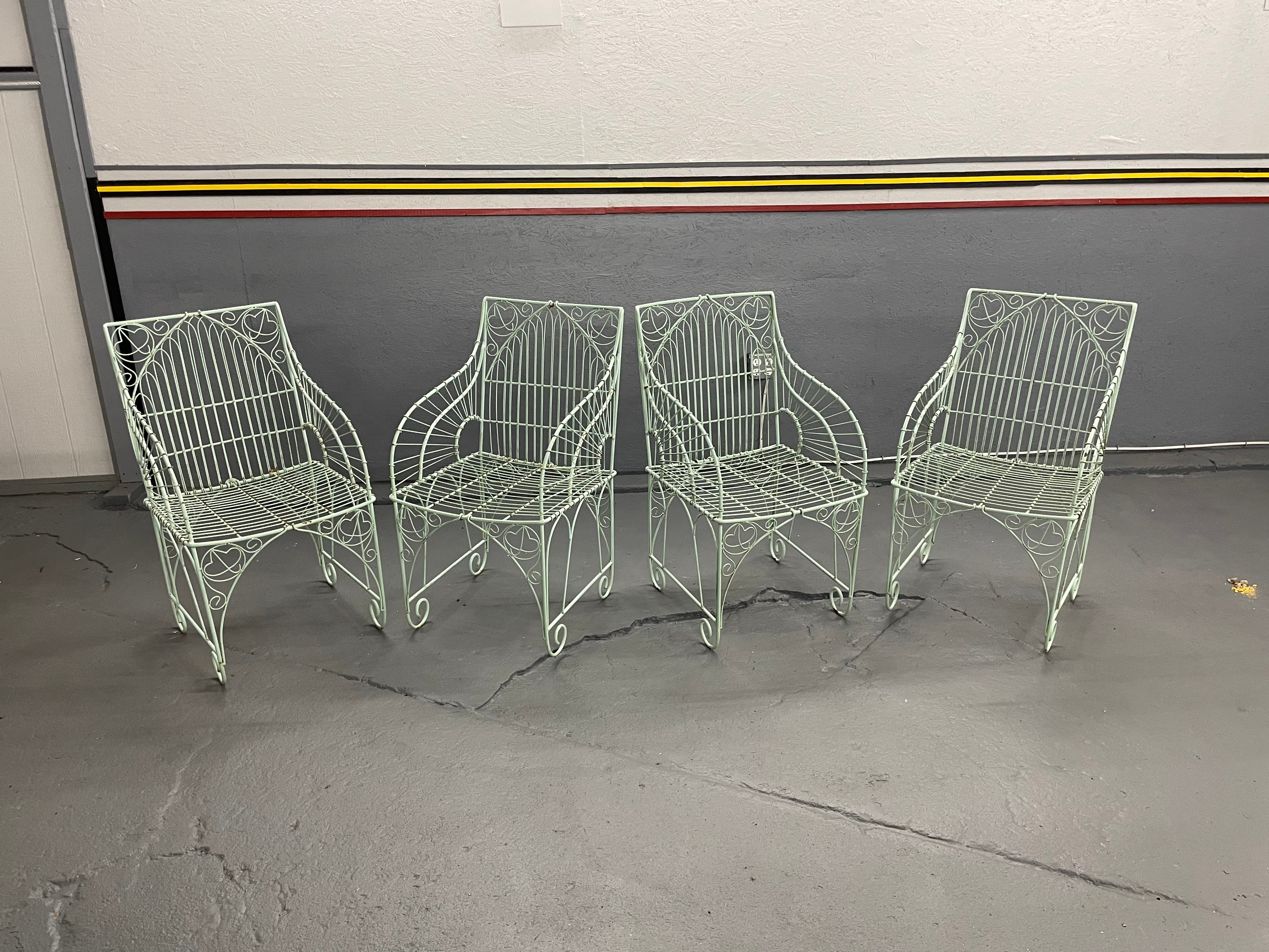 Wrought Iron Garden Chairs -A set of 6


Eye pleasing vintage wrought iron chairs with generous seating perfect for any deck, garden, or terrace. Victorian era wire detailing. Very sturdy. Will not blow over during high winds or other various