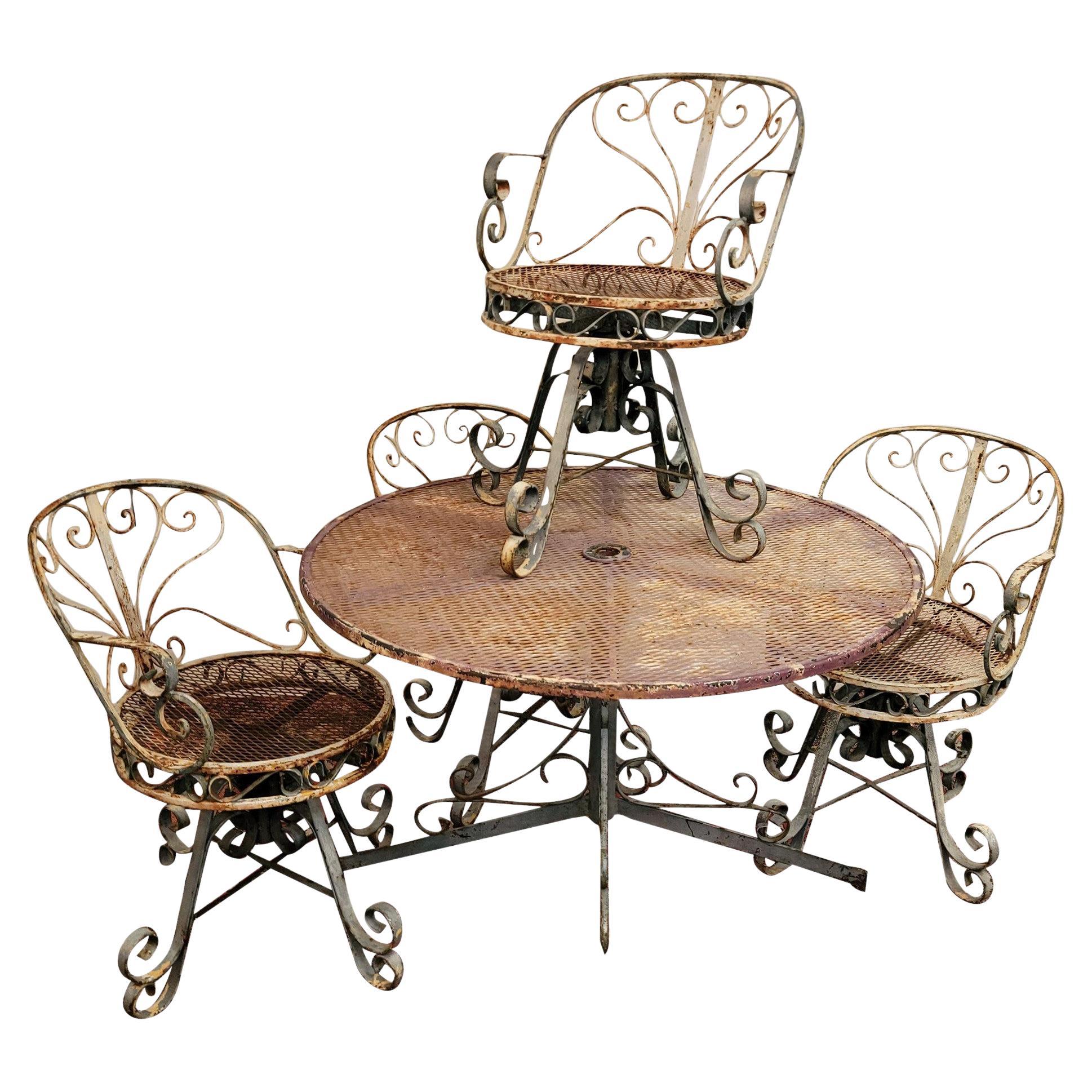 Vintage Iron Garden Table & 4 Chairs For Sale