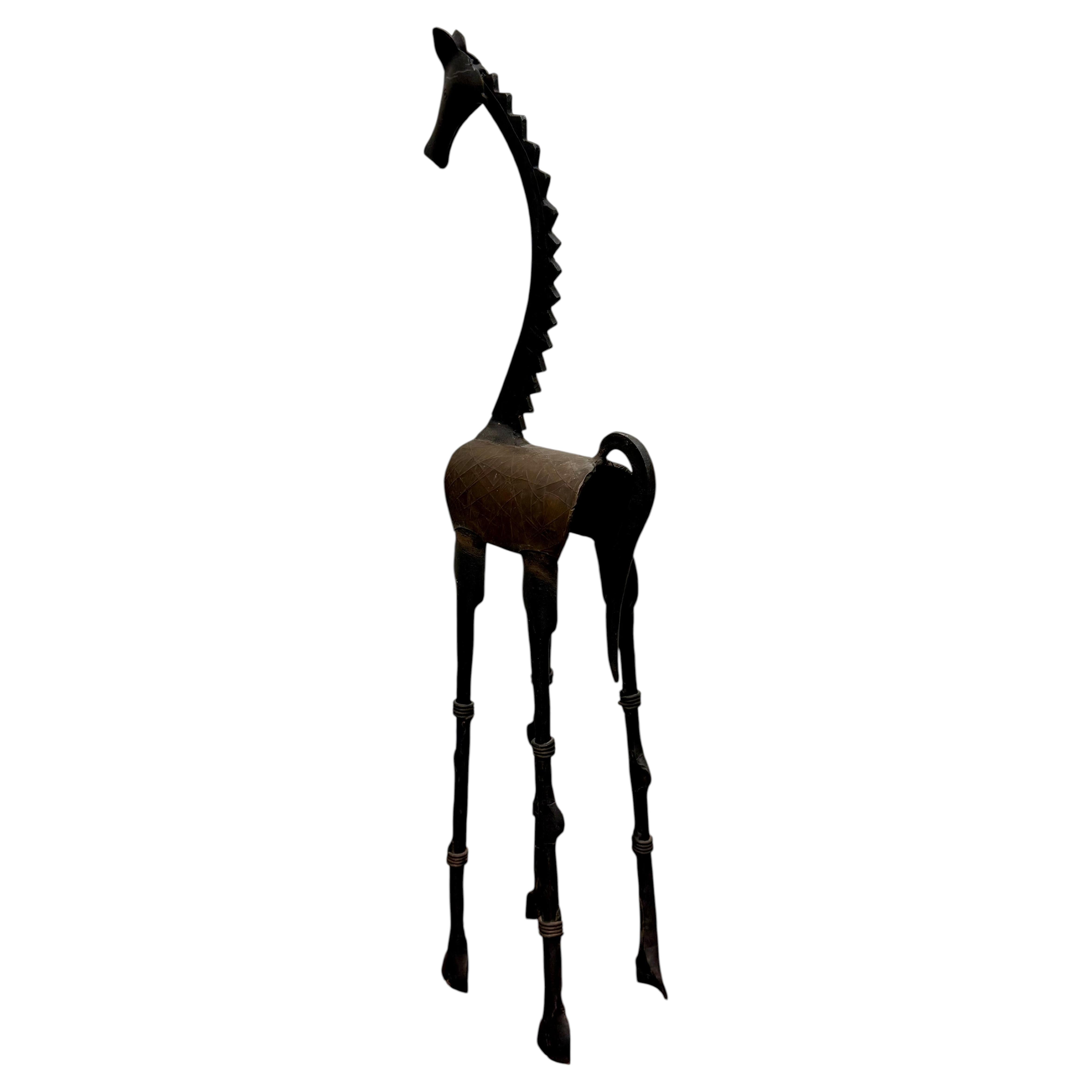 Vintage Iron Giraffe Sculpture in Brutalist Style, 29\" Tall, 1950s