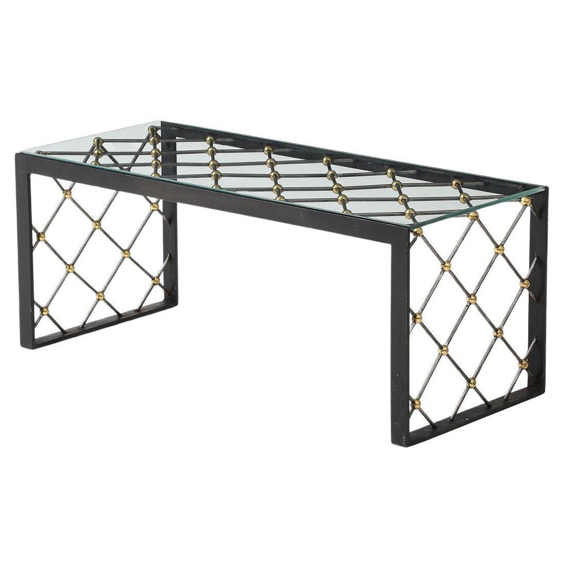 Vintage Iron & Glass Coffee Table For Sale