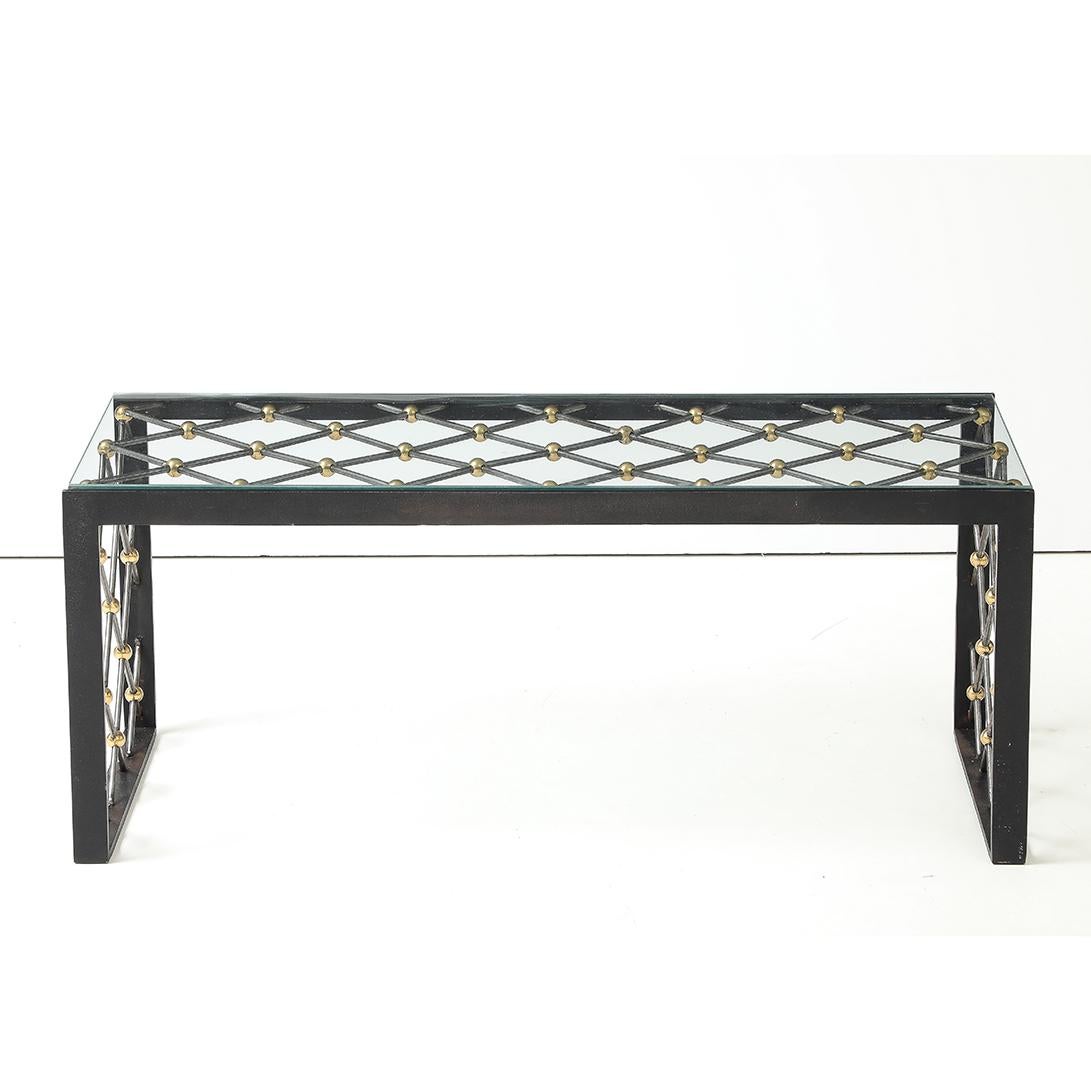 Mid-Century Modern Table basse vintage en fer et verre en vente