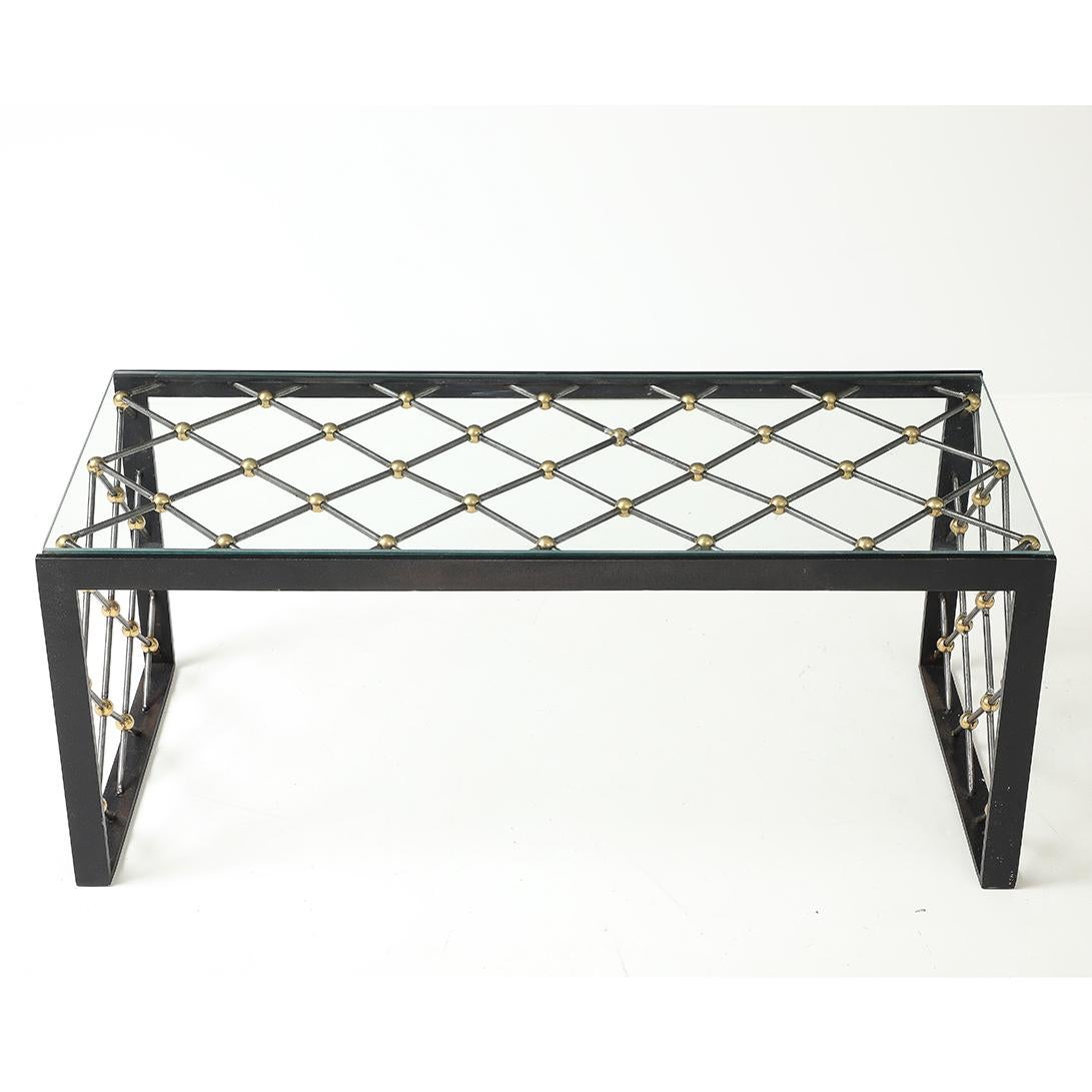 Table basse vintage en fer et verre Bon état - En vente à New York, NY