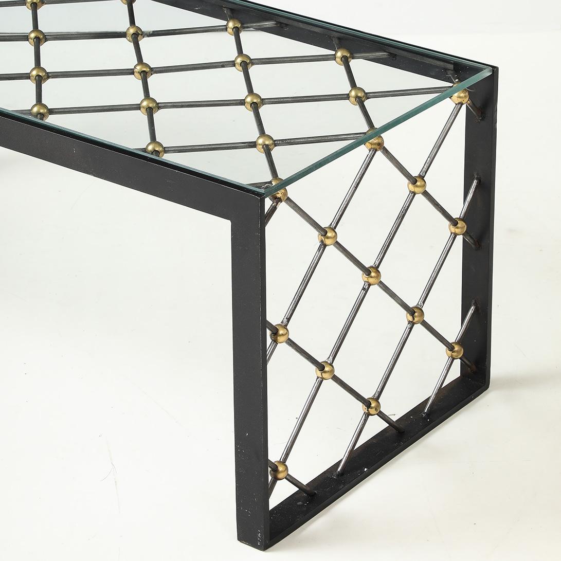 Verre Table basse vintage en fer et verre en vente