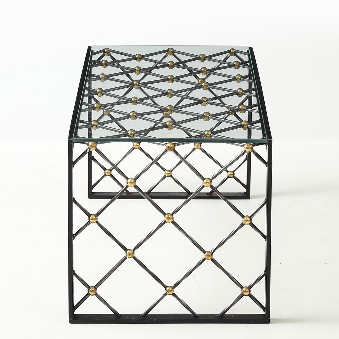 Table basse vintage en fer et verre en vente 1