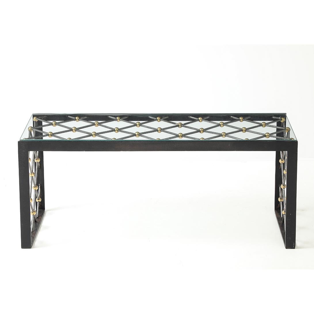 Table basse vintage en fer et verre en vente 2