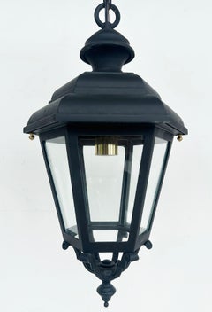 Vintage Iron, Glass Exterior Pendant Lantern Light Fixture, Restored