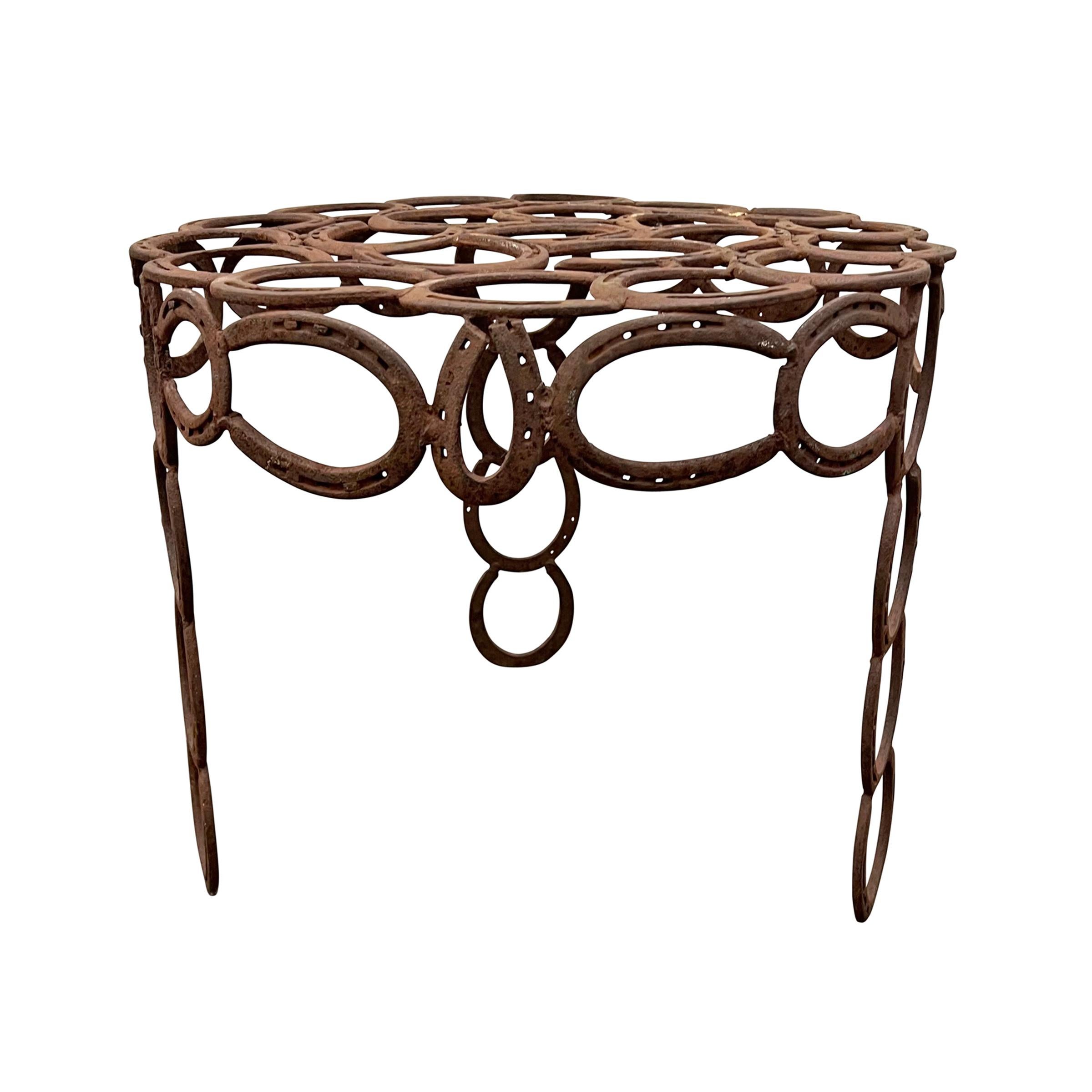 Country Vintage Iron Horseshoe Side Table For Sale