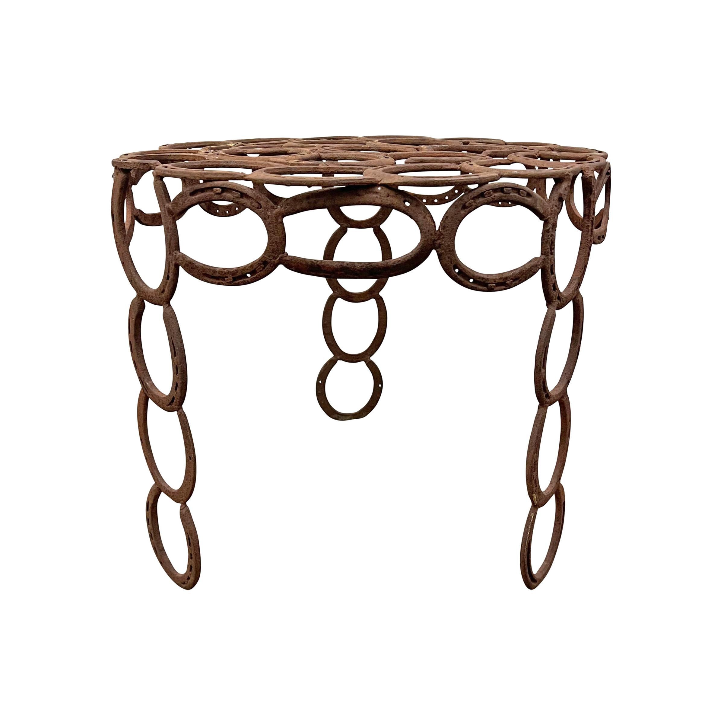 American Vintage Iron Horseshoe Side Table For Sale