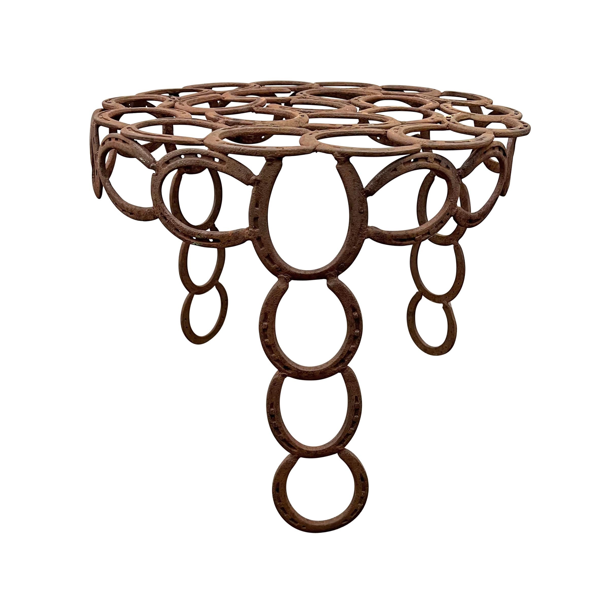 Hand-Crafted Vintage Iron Horseshoe Side Table For Sale