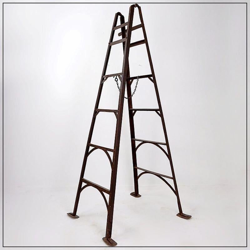 Mid-Century Modern Vintage Iron Ladder With Chain Support For Sale