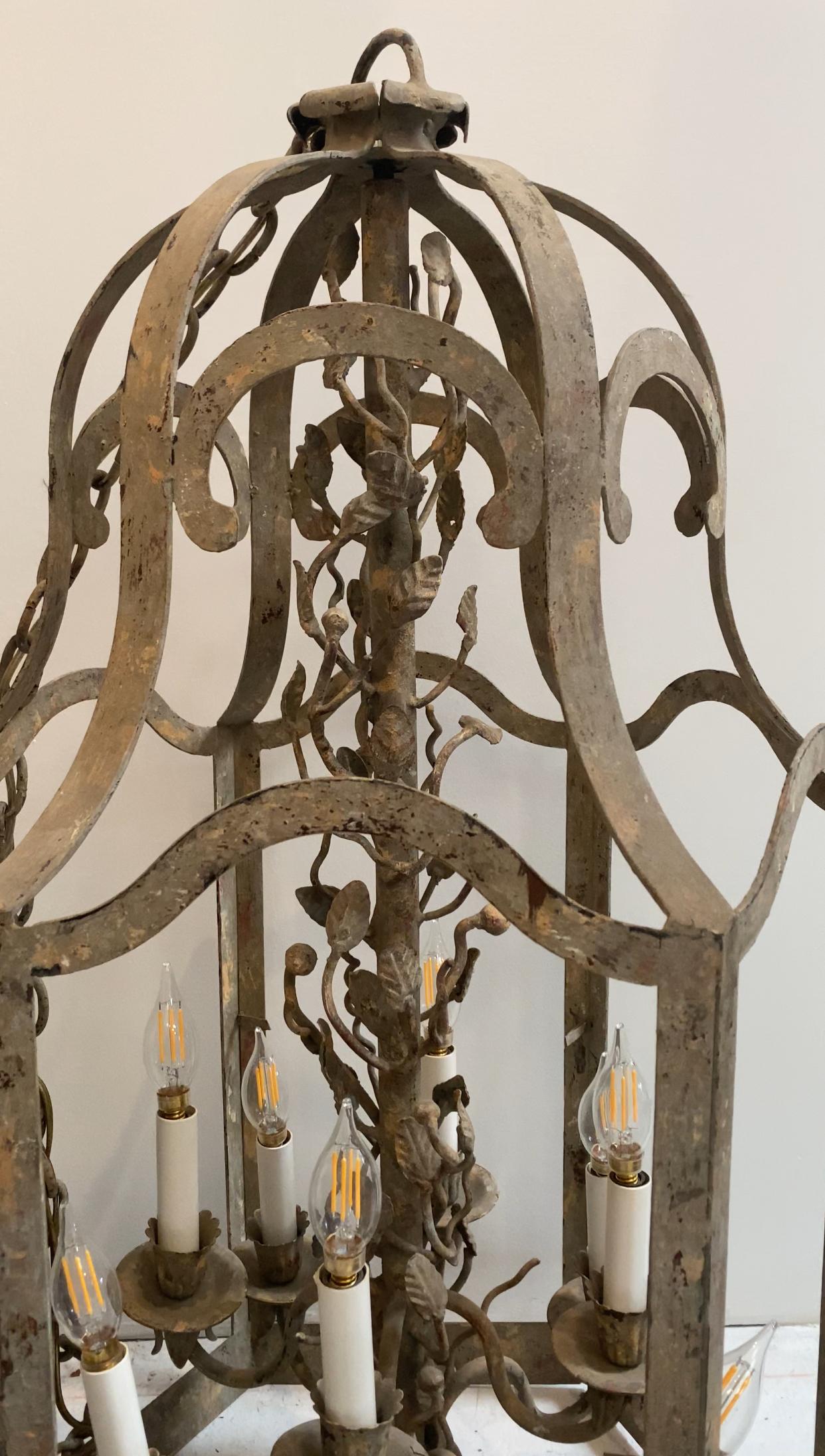 Vintage Iron Lantern Chandelier In Good Condition For Sale In Los Angeles, CA