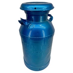 Vintage Iron Milk Can Side Table, Powder Coated Bright Blue