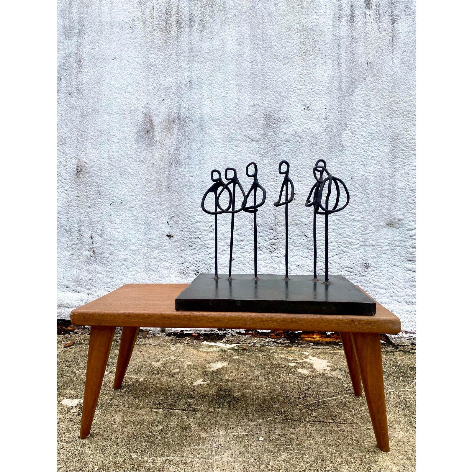 North American Vintage Iron Original Sculpture of Gathering Signed Acs For Sale