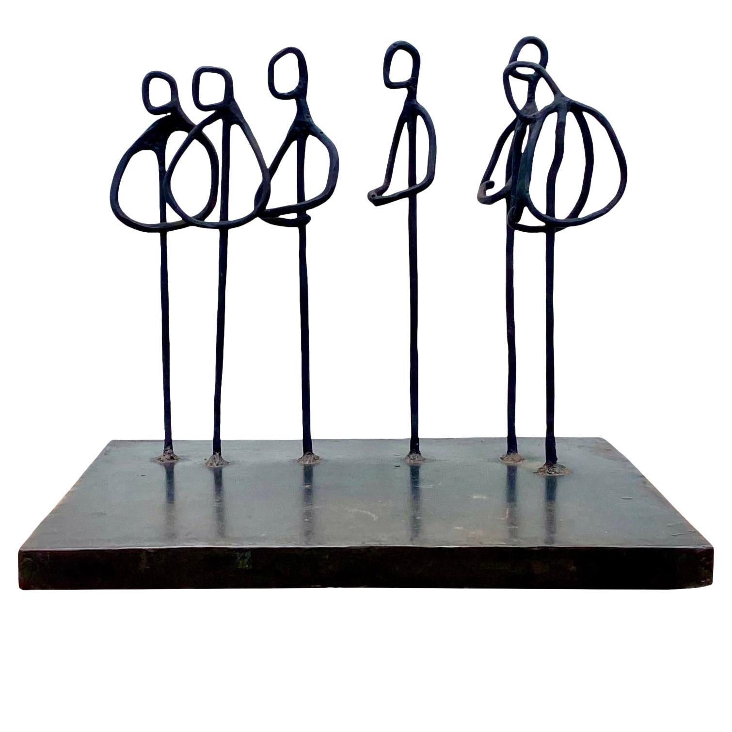 Vintage Iron Original Sculpture of Gathering Signed Acs For Sale