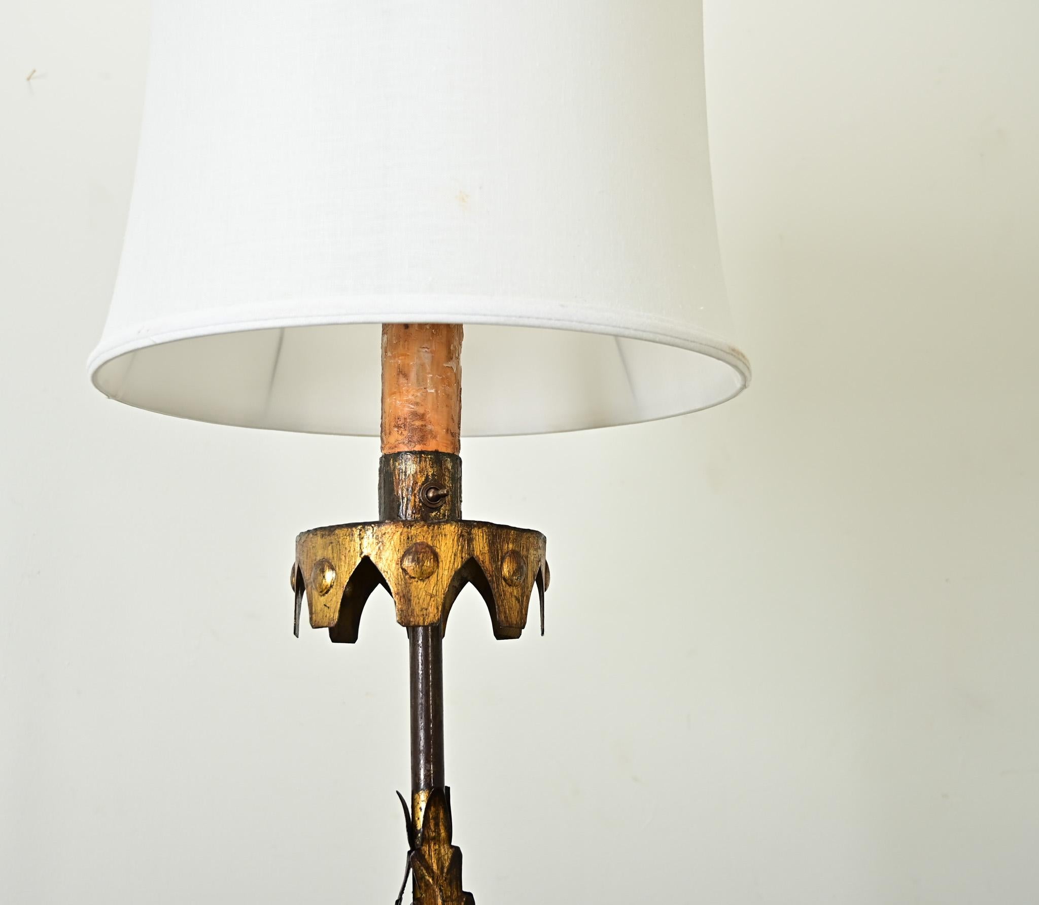 Vintage Iron & Parcel Gilt Floor Lamp In Good Condition In Baton Rouge, LA