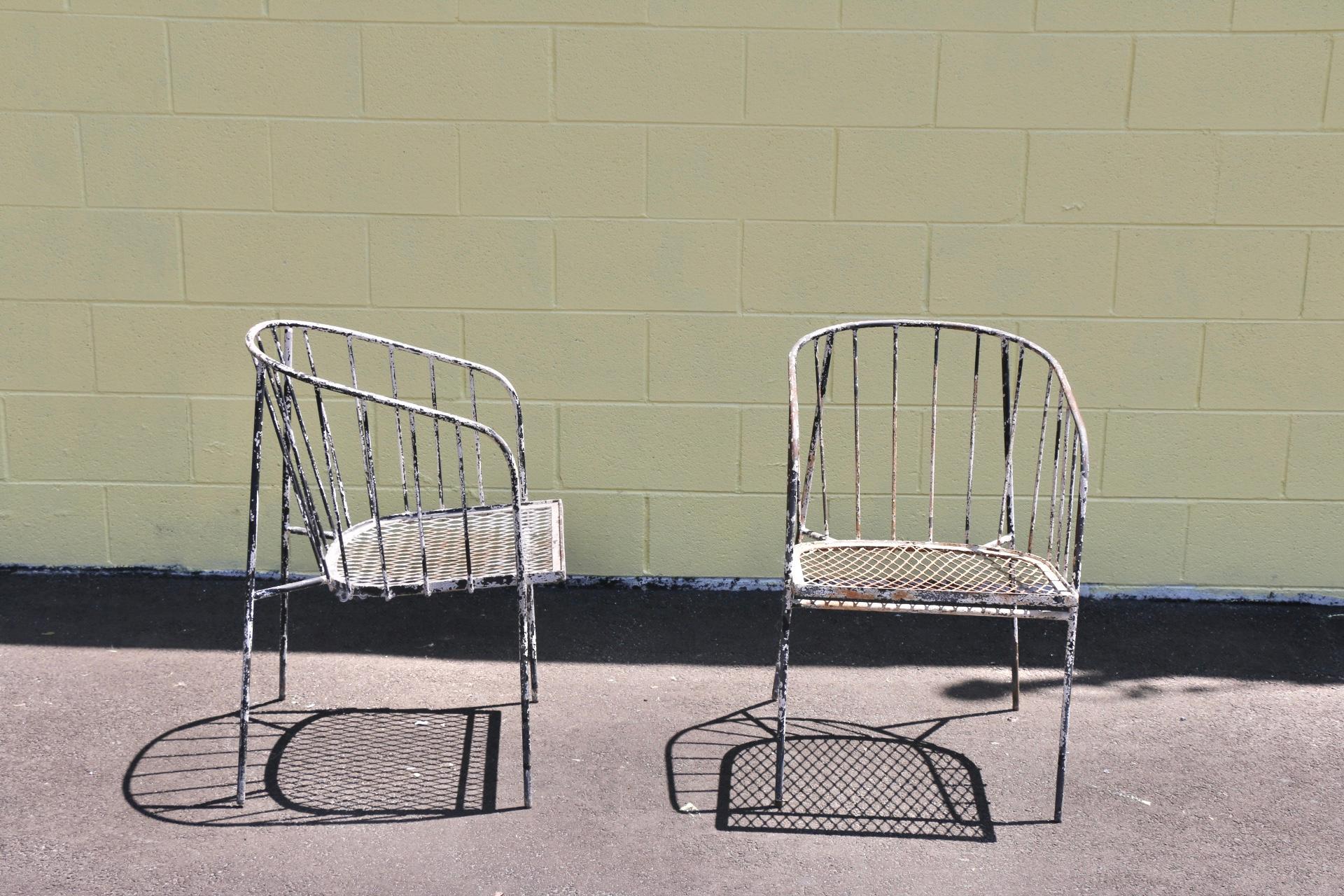 Vintage Iron Paul McCobb Style Arm Chairs In Fair Condition For Sale In North Hollywood, CA