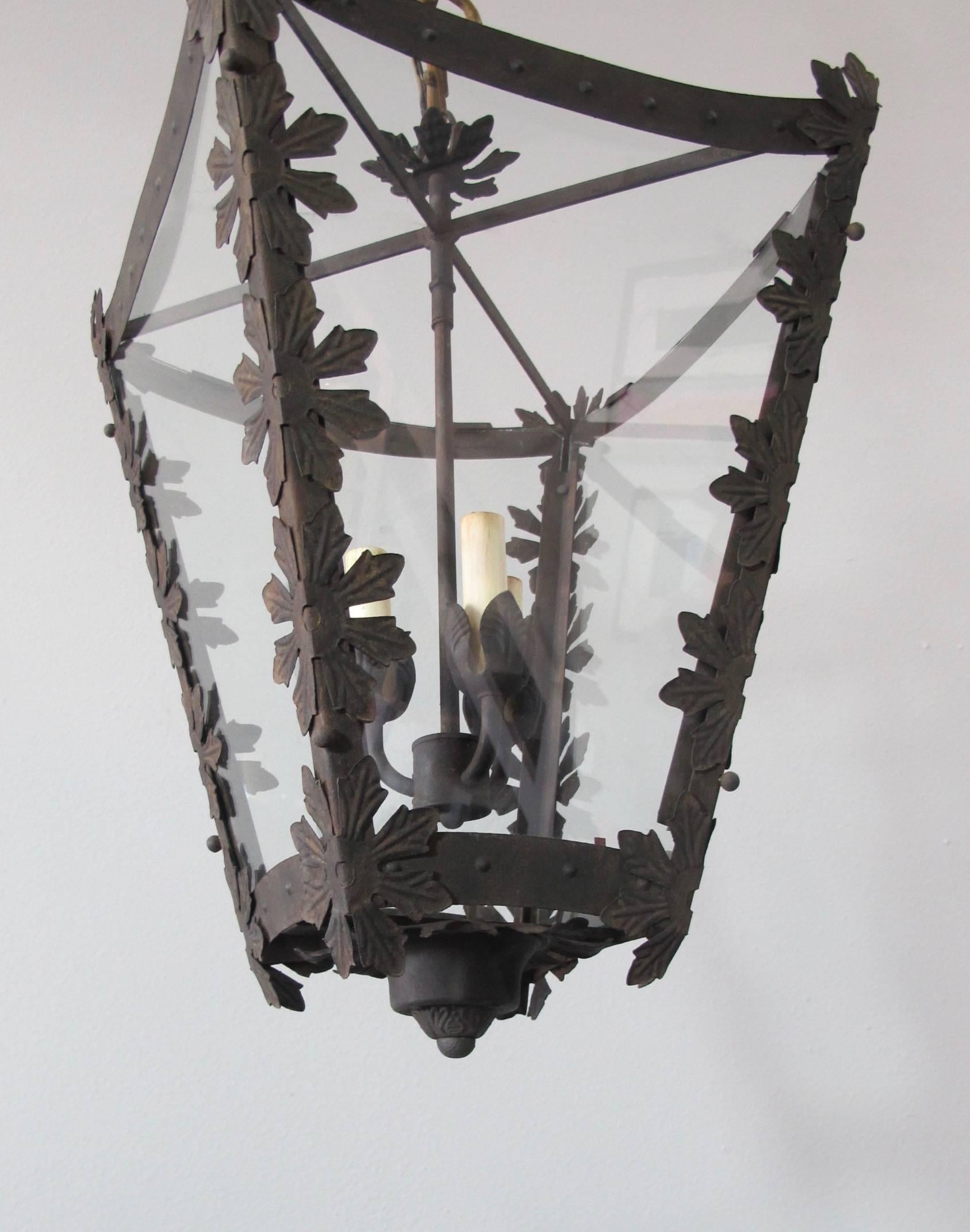 Vintage Iron Pendant with Floral Details In Excellent Condition In Encinitas, CA