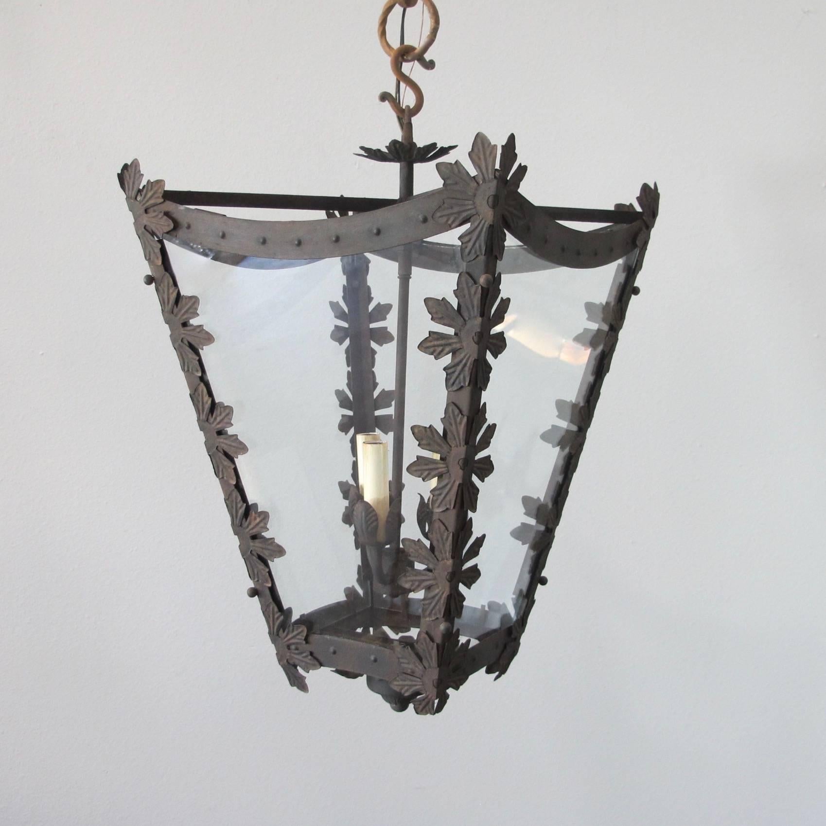 Contemporary Vintage Iron Pendant with Floral Details