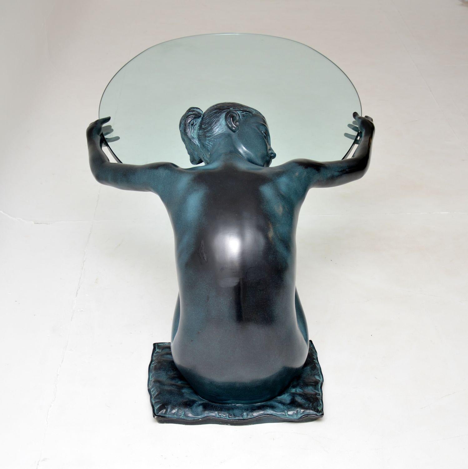 Fer Vieille sculpture en fer & Table basse en verre