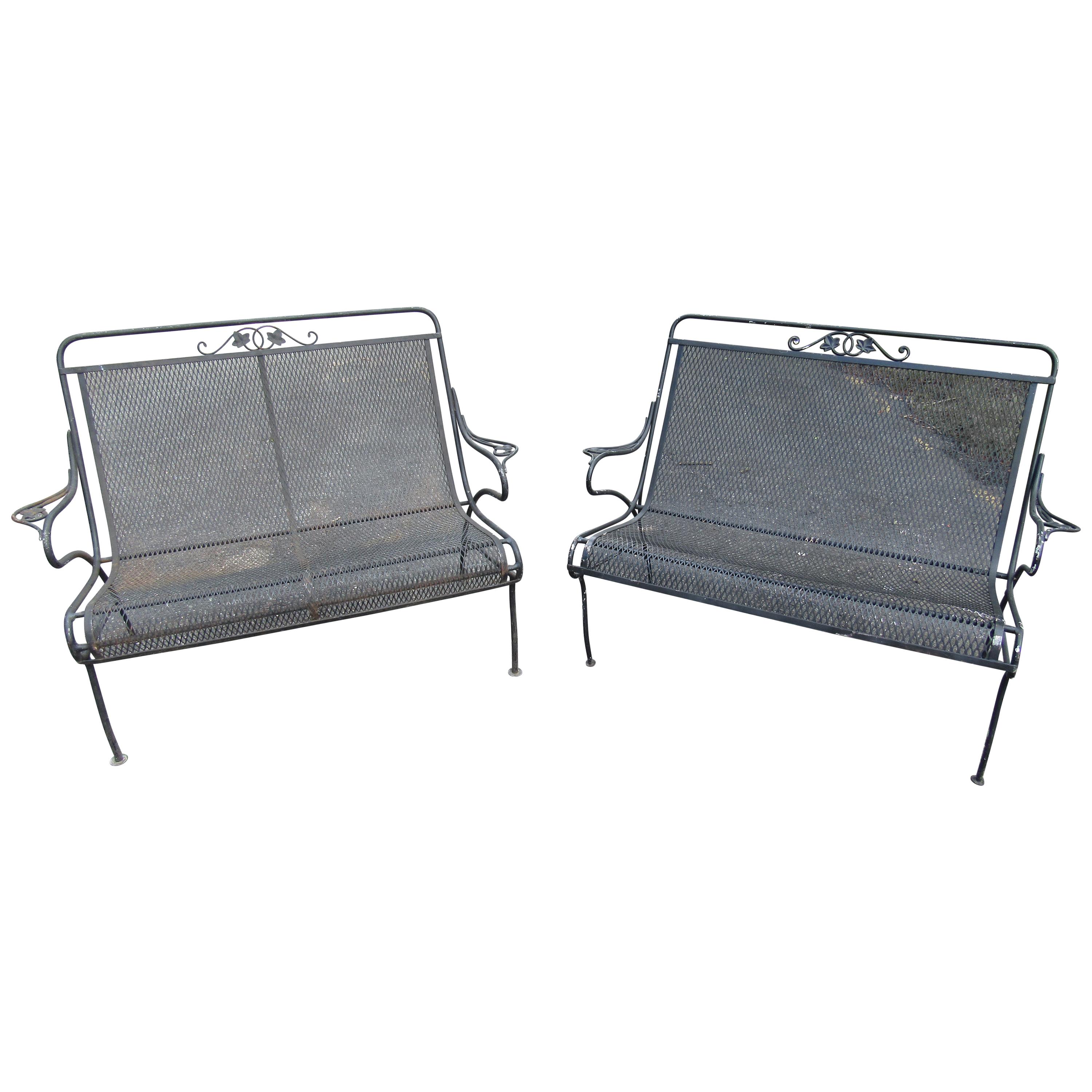 Vintage Iron Settees, a Pair