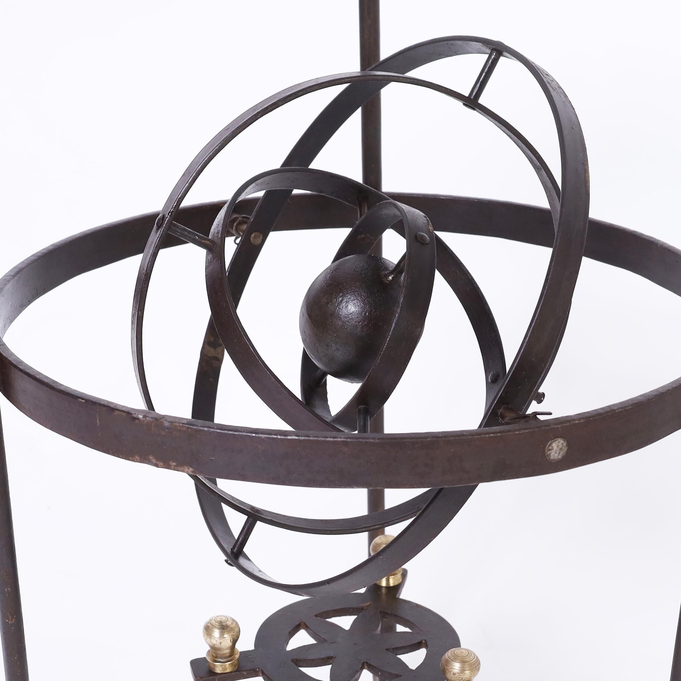 Hand-Crafted  Vintage Iron Stand with Armillary Sphere For Sale