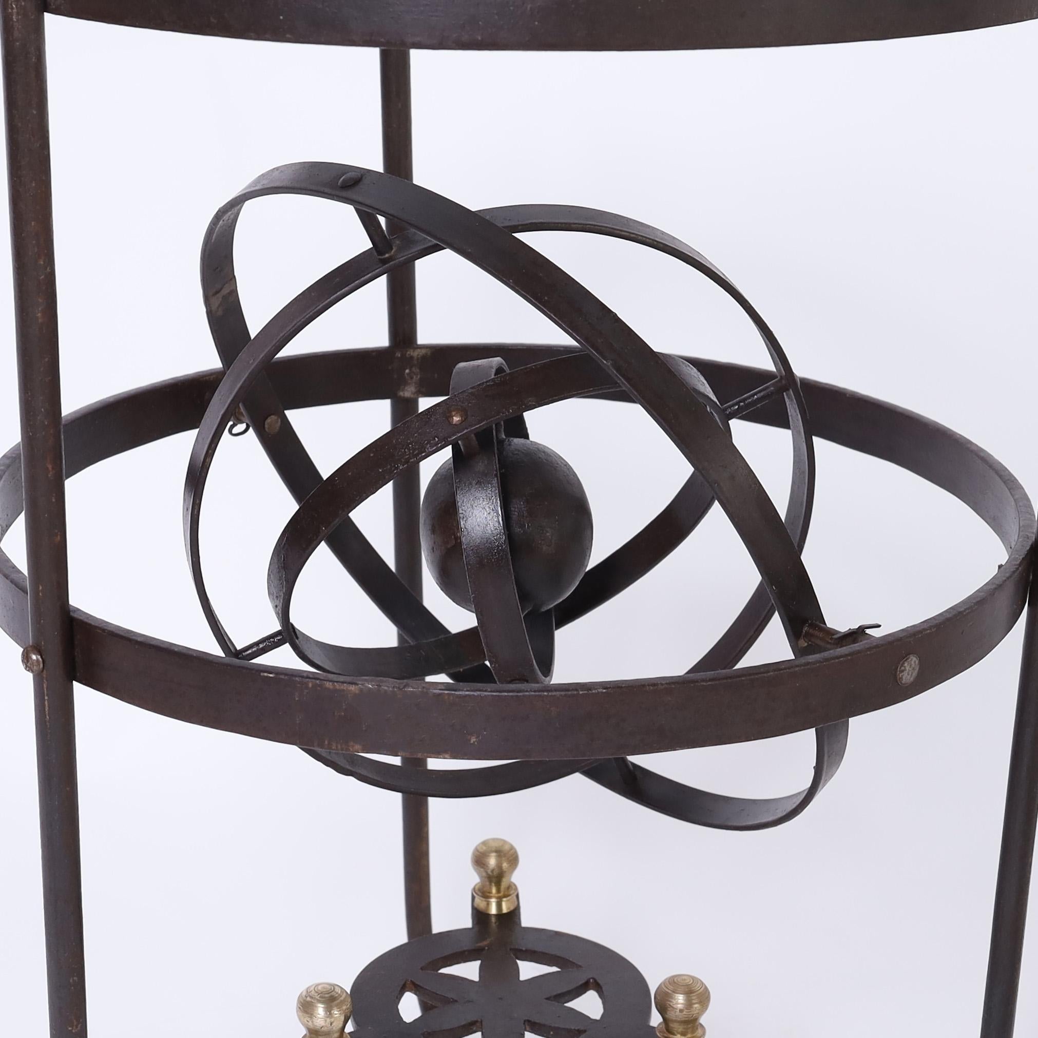  Vintage Iron Stand with Armillary Sphere In Good Condition For Sale In Palm Beach, FL