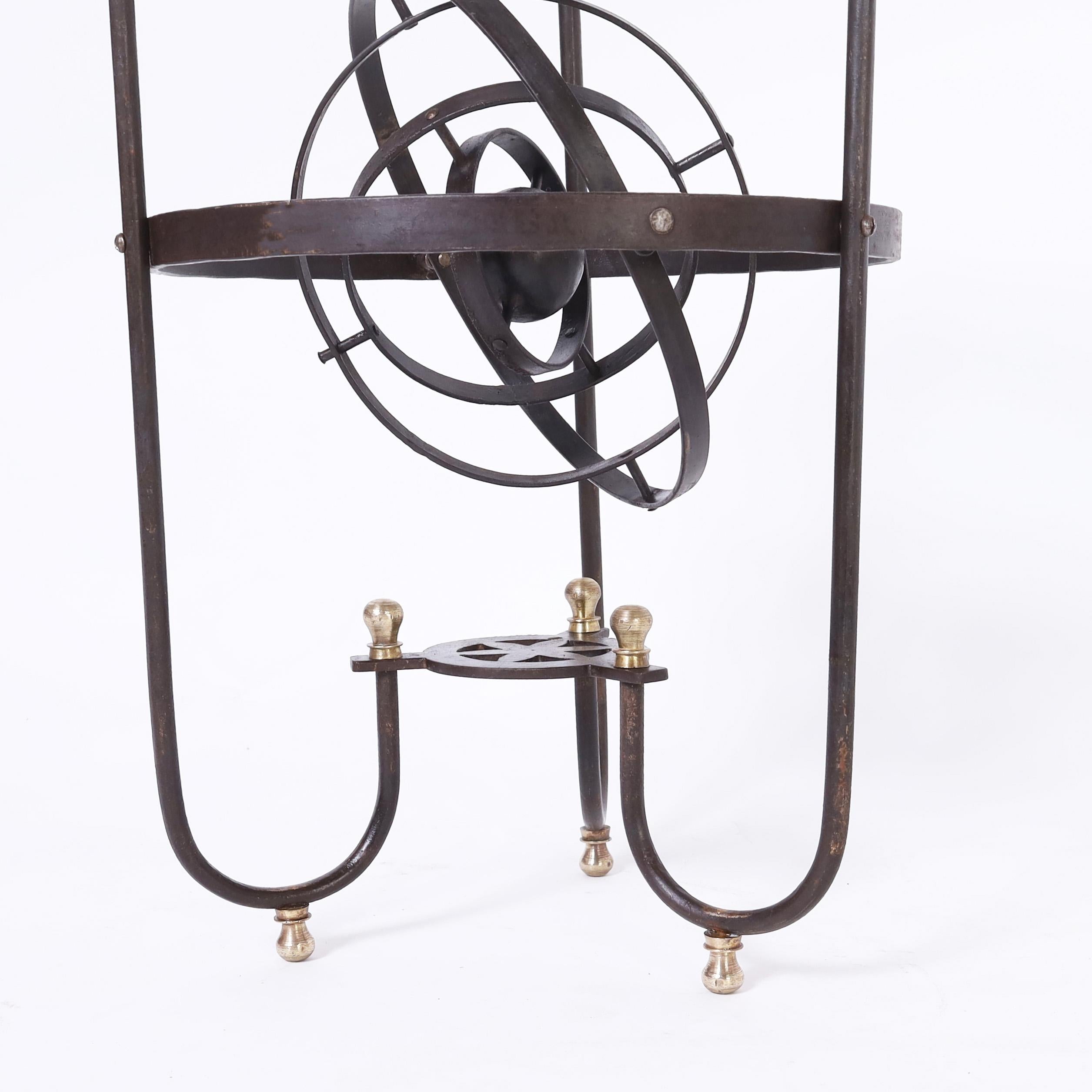 Brass  Vintage Iron Stand with Armillary Sphere For Sale