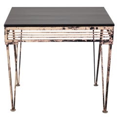 Vintage Iron Table with Black Wood Top