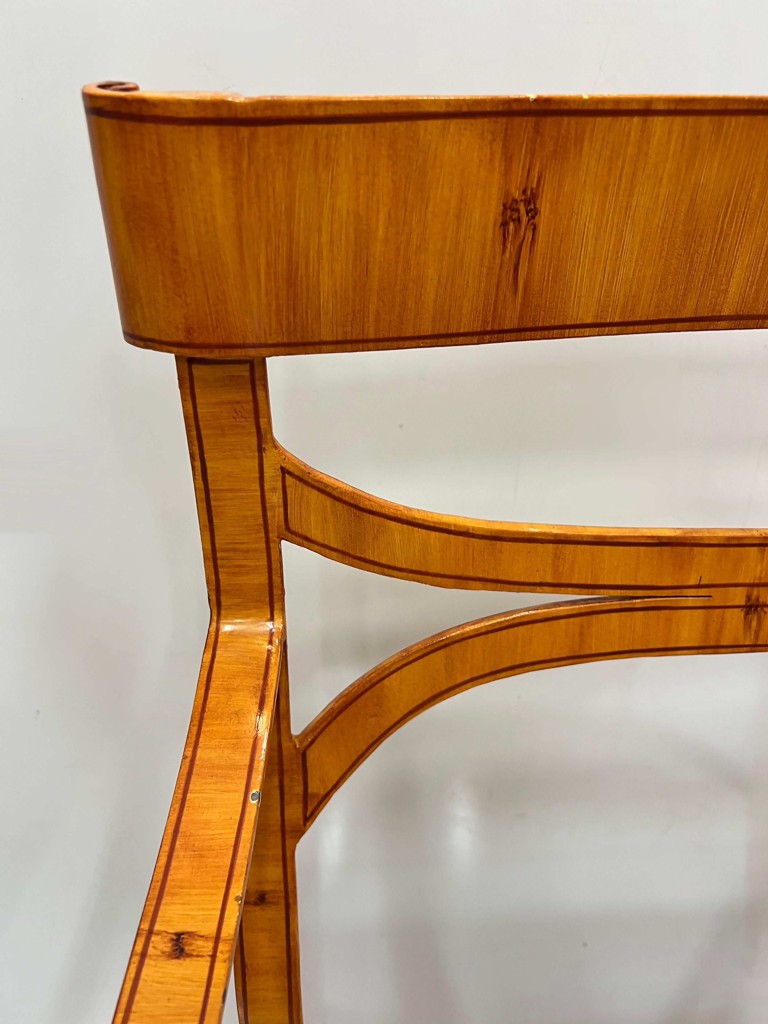 Vintage Iron Trompe-l'œil Woodgrain Armchairs in Biedermeier Style, Pair For Sale 6