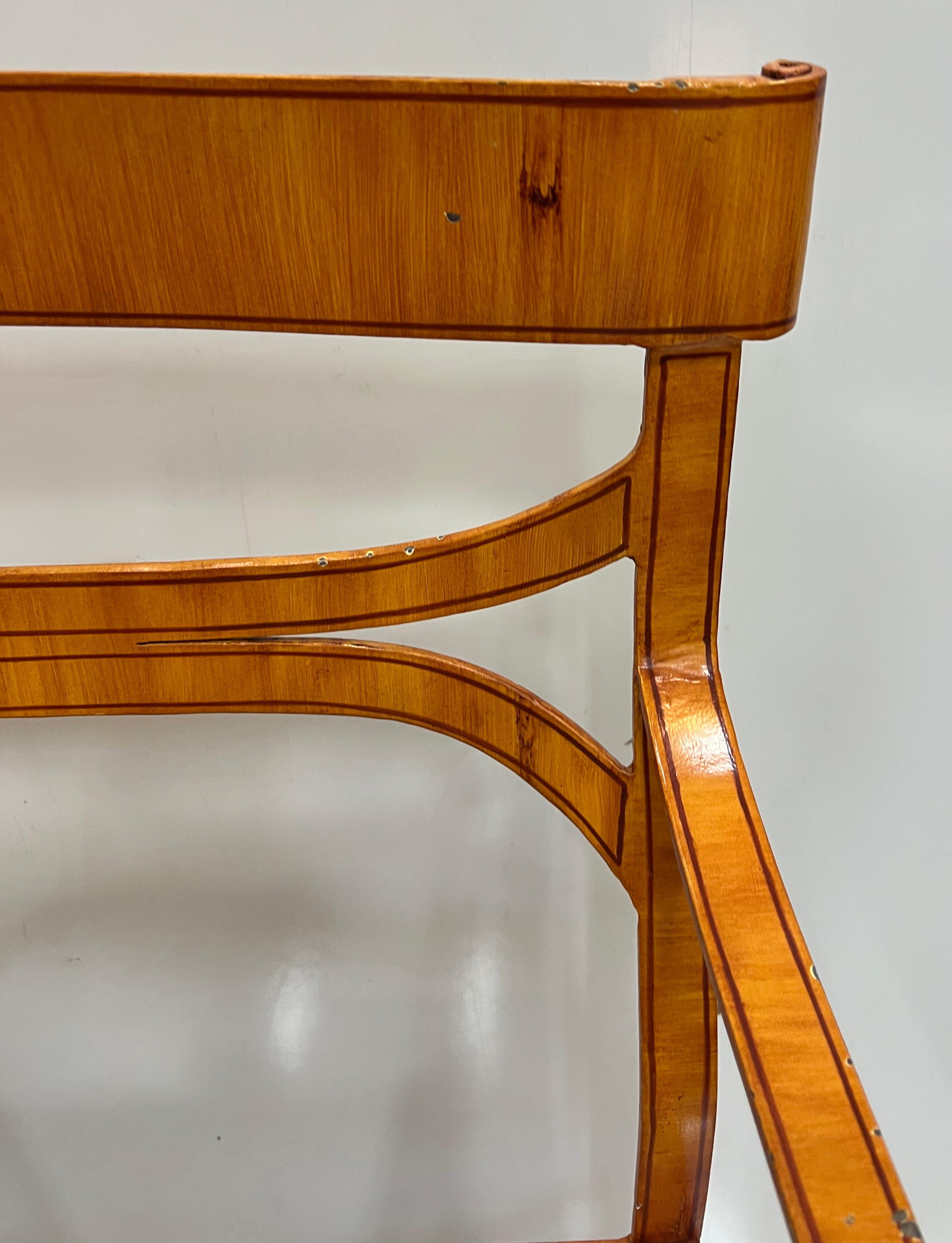 Vintage Iron Trompe-l'œil Woodgrain Armchairs in Biedermeier Style, Pair For Sale 7