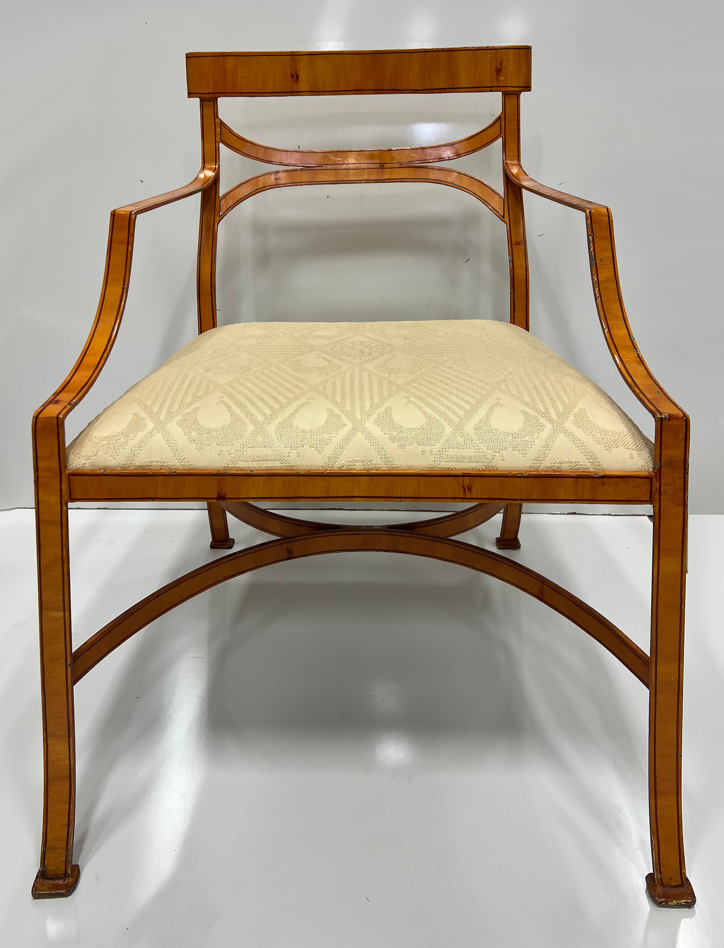 Swedish Vintage Iron Trompe-l'œil Woodgrain Armchairs in Biedermeier Style, Pair For Sale