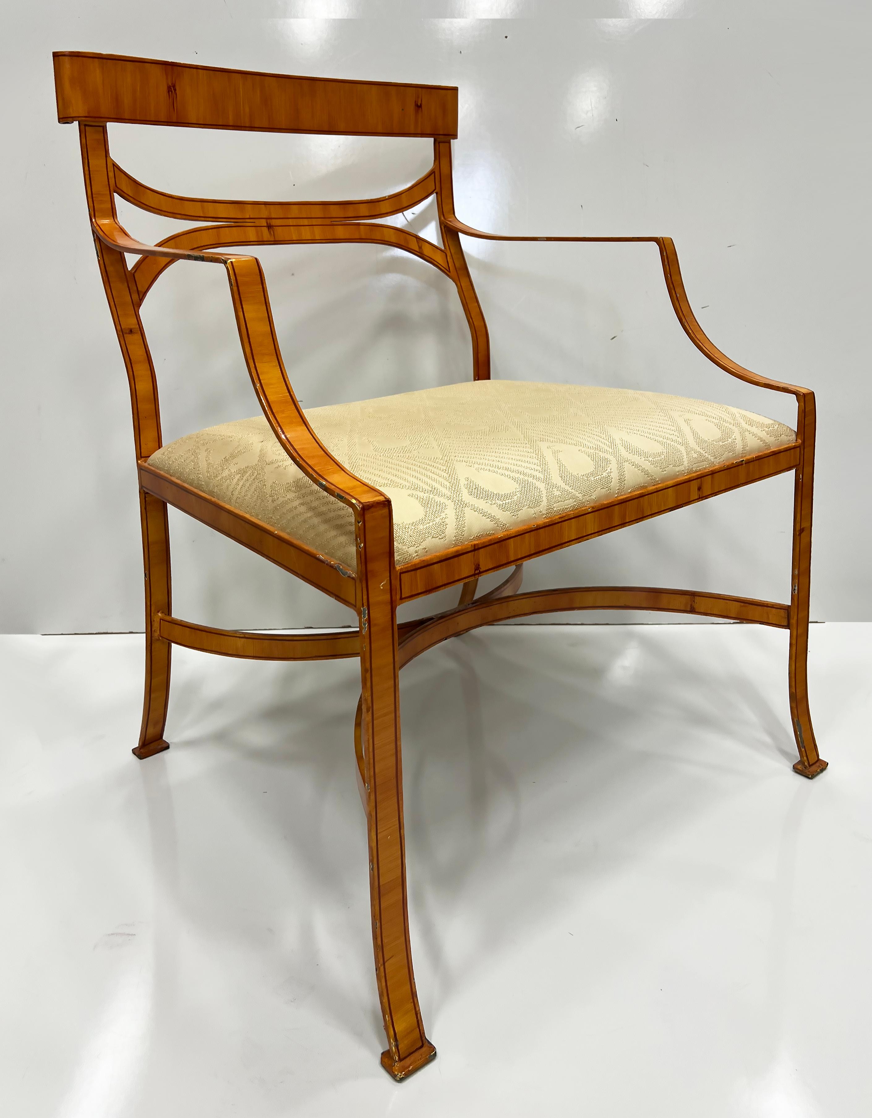 Hand-Painted Vintage Iron Trompe-l'œil Woodgrain Armchairs in Biedermeier Style, Pair For Sale