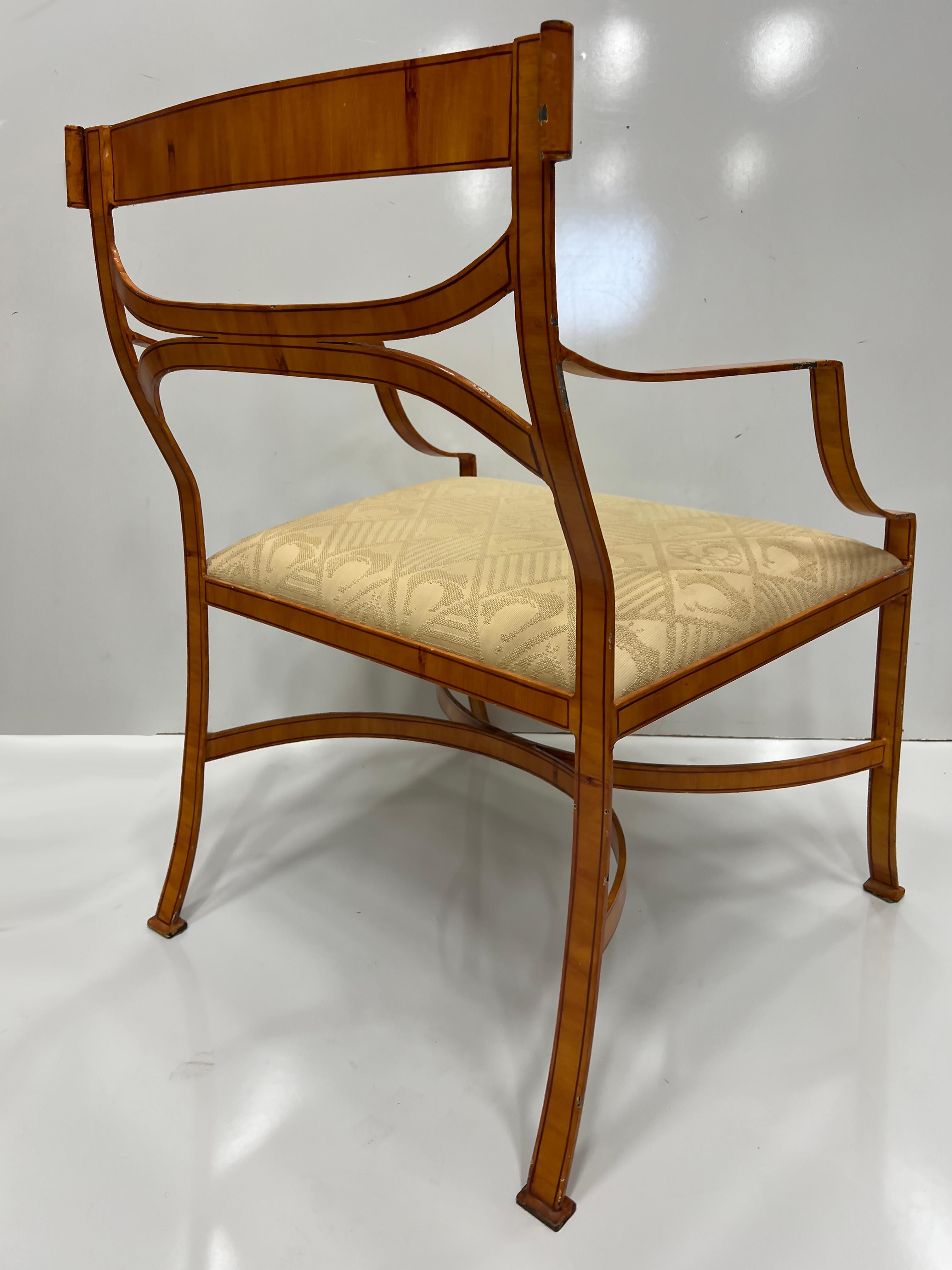 Vintage Iron Trompe-l'œil Woodgrain Armchairs in Biedermeier Style, Pair In Good Condition For Sale In Miami, FL