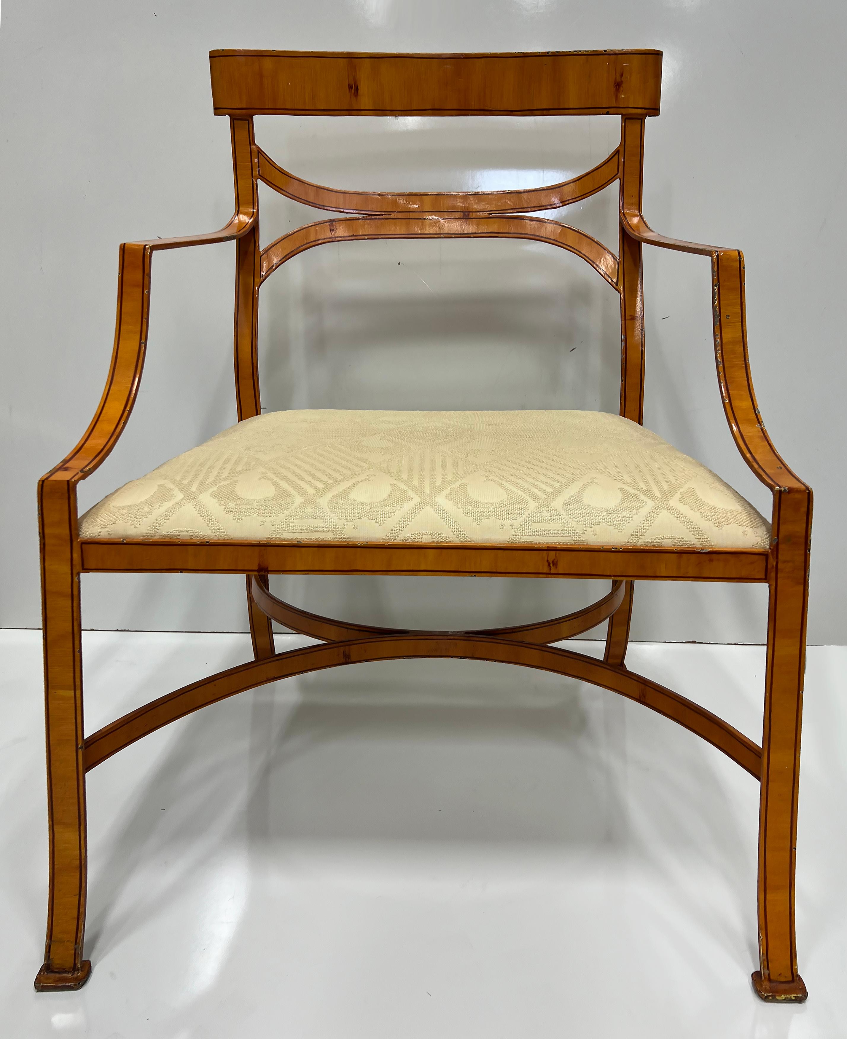 Vintage Iron Trompe-l'œil Woodgrain Armchairs in Biedermeier Style, Pair For Sale 1