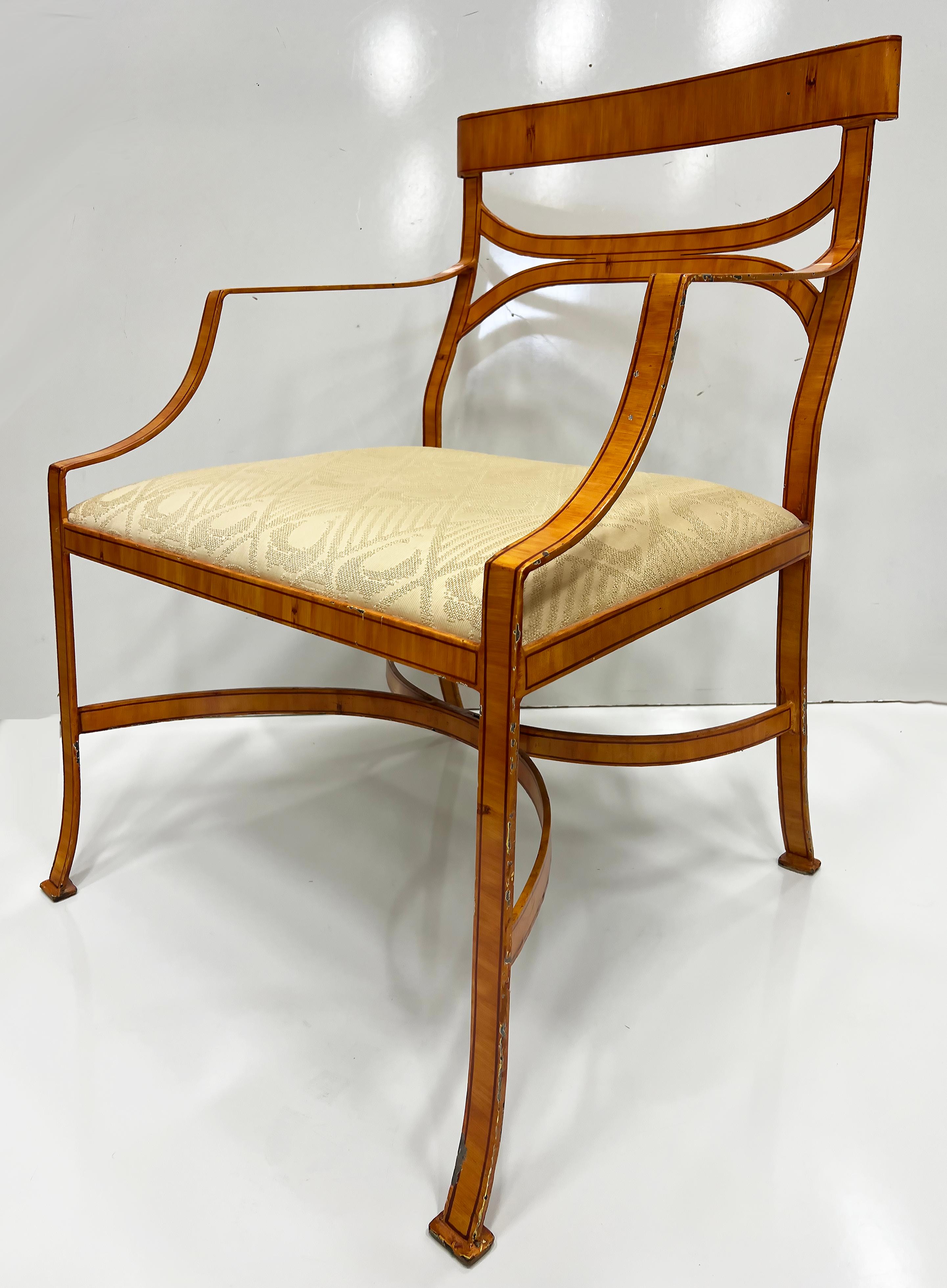 Vintage Iron Trompe-l'œil Woodgrain Armchairs in Biedermeier Style, Pair For Sale 2