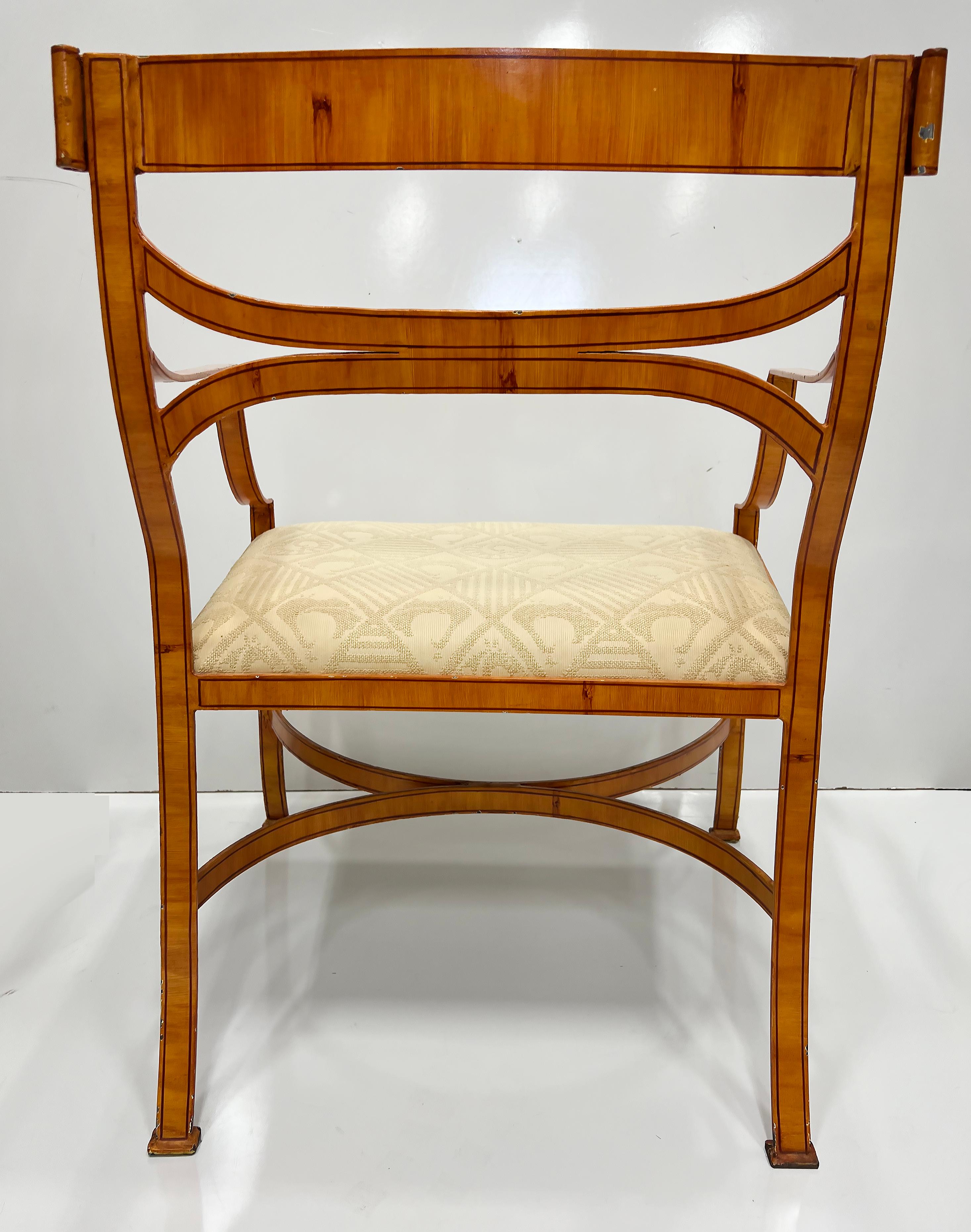 Vintage Iron Trompe-l'œil Woodgrain Armchairs in Biedermeier Style, Pair For Sale 3