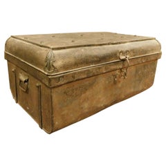 Vintage Iron Trunk, Goods Transport with Pockets and Welds, Early 1900s, France