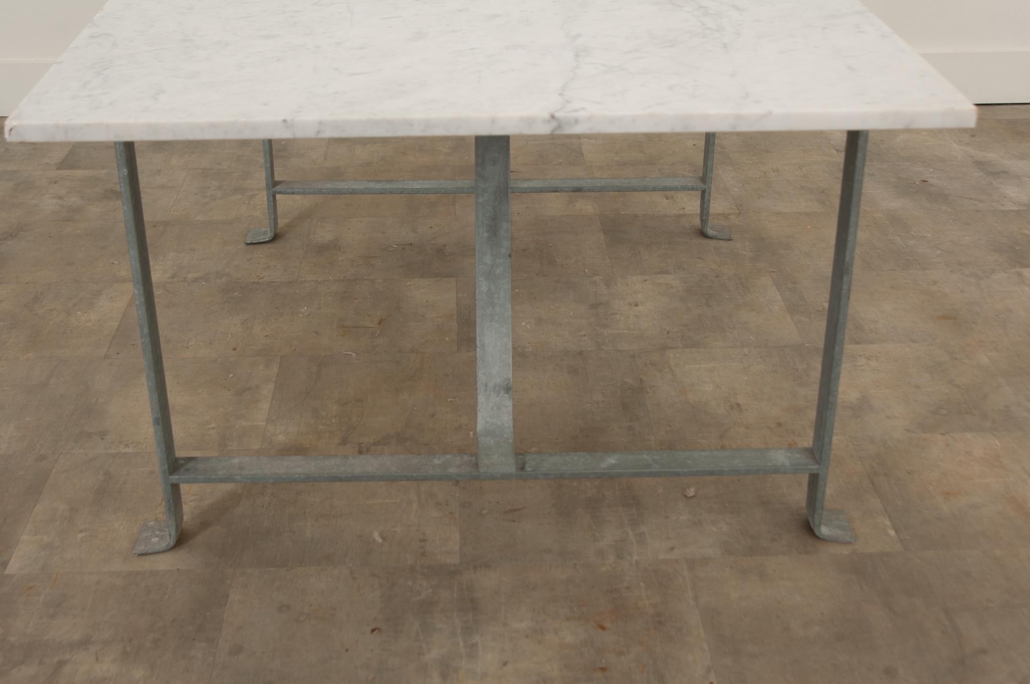 Vintage Iron & White Marble Dining Table For Sale 6