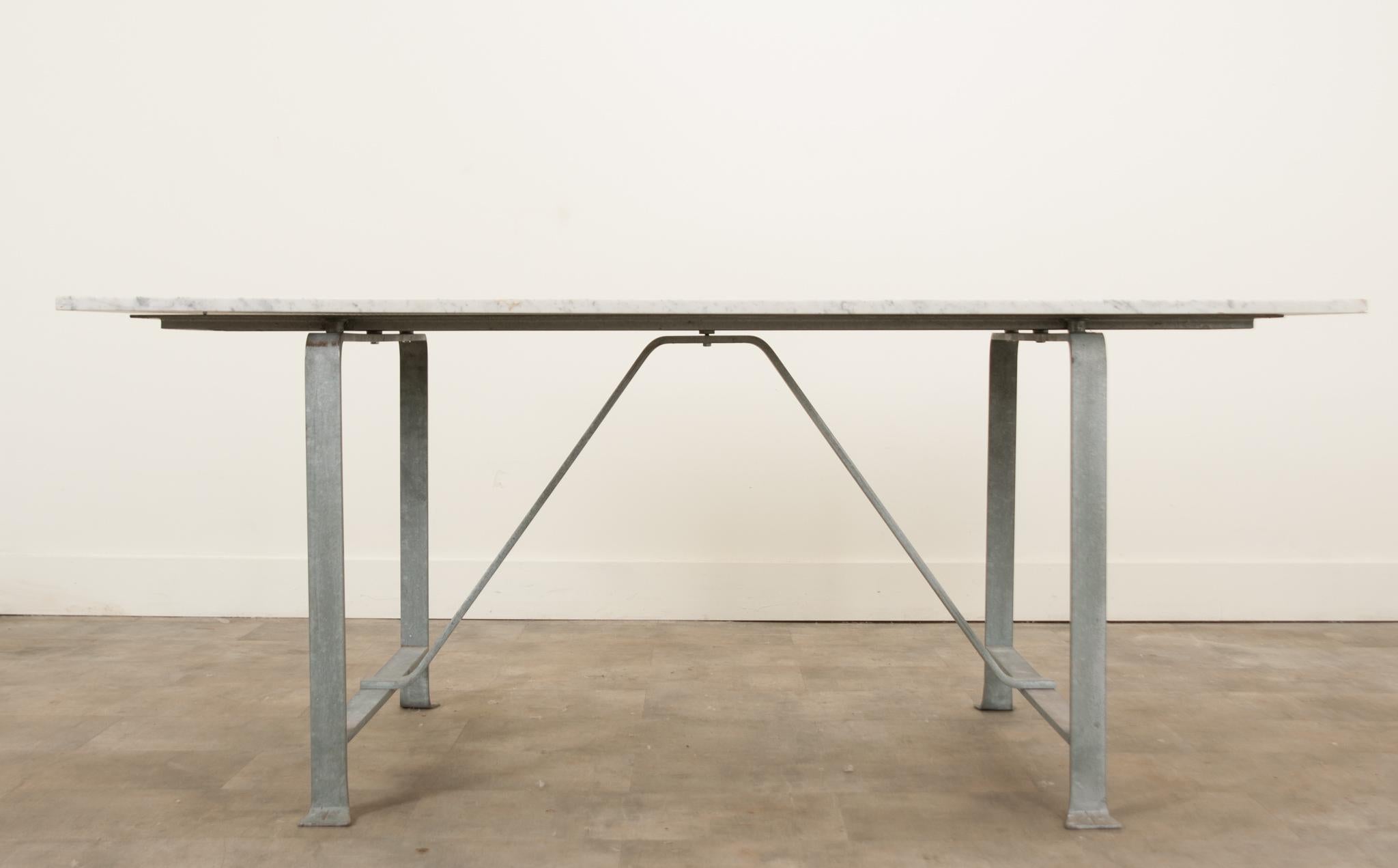 Other Vintage Iron & White Marble Dining Table For Sale