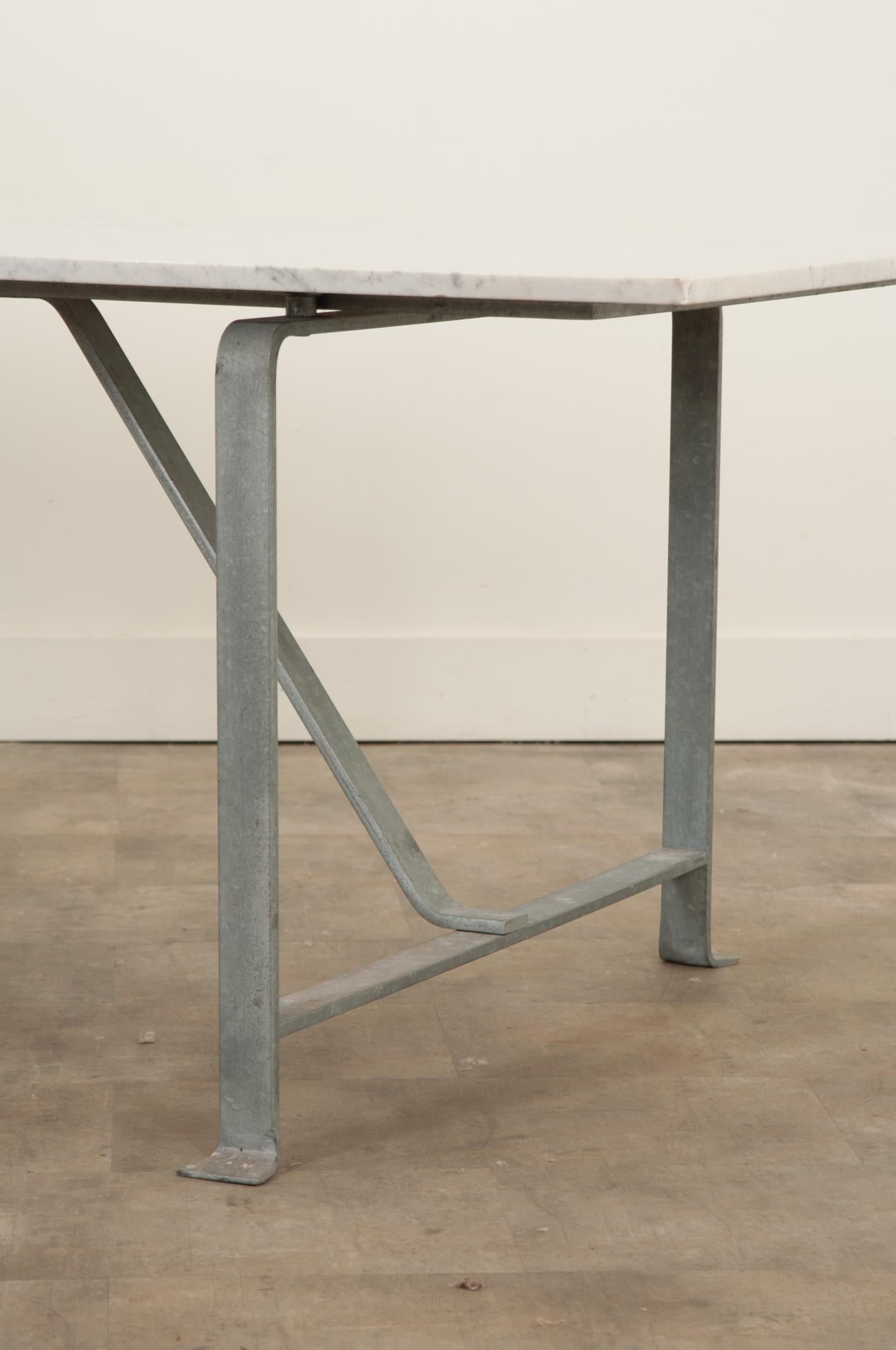 20th Century Vintage Iron & White Marble Dining Table For Sale